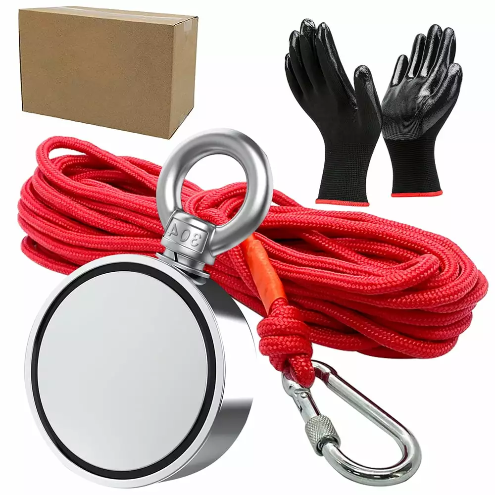 500LB-1300LB Pull Force Fishing Magnet Super Strong Neodymium Treasure Hunt+10m Rope Set 700LBS