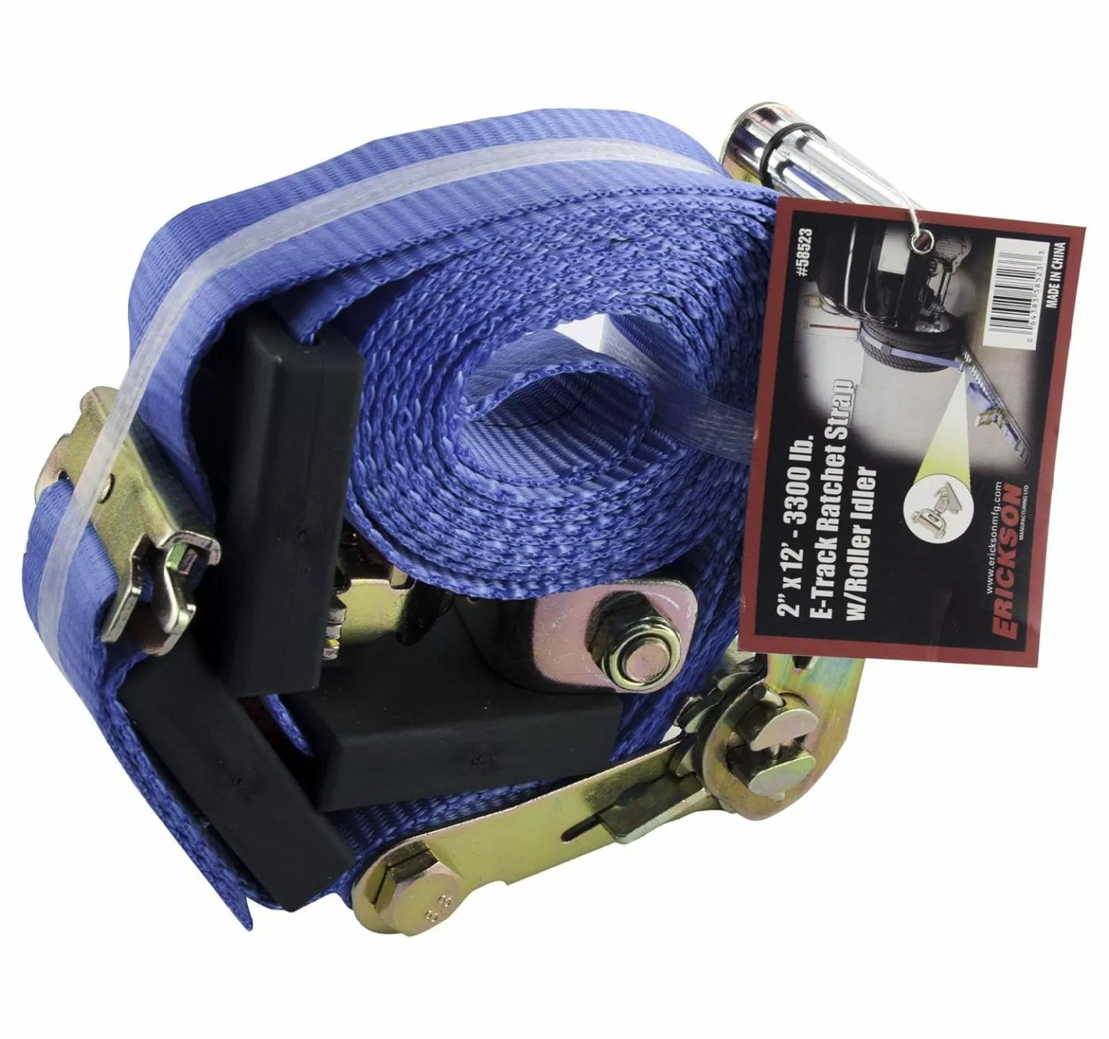 58523 E-Track Ratchet Strap (with Idler. 2 Wide x 12' Long. 3300 lb Load Capacity).1 Pack