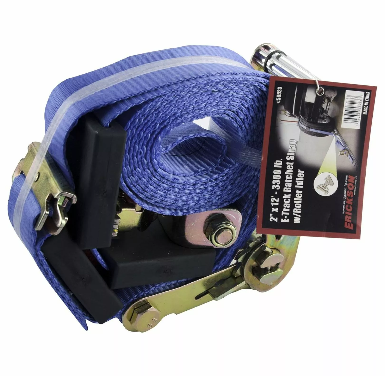 58523 E-Track Ratchet Strap (with Idler. 2 Wide x 12' Long. 3300 lb Load Capacity).1 Pack