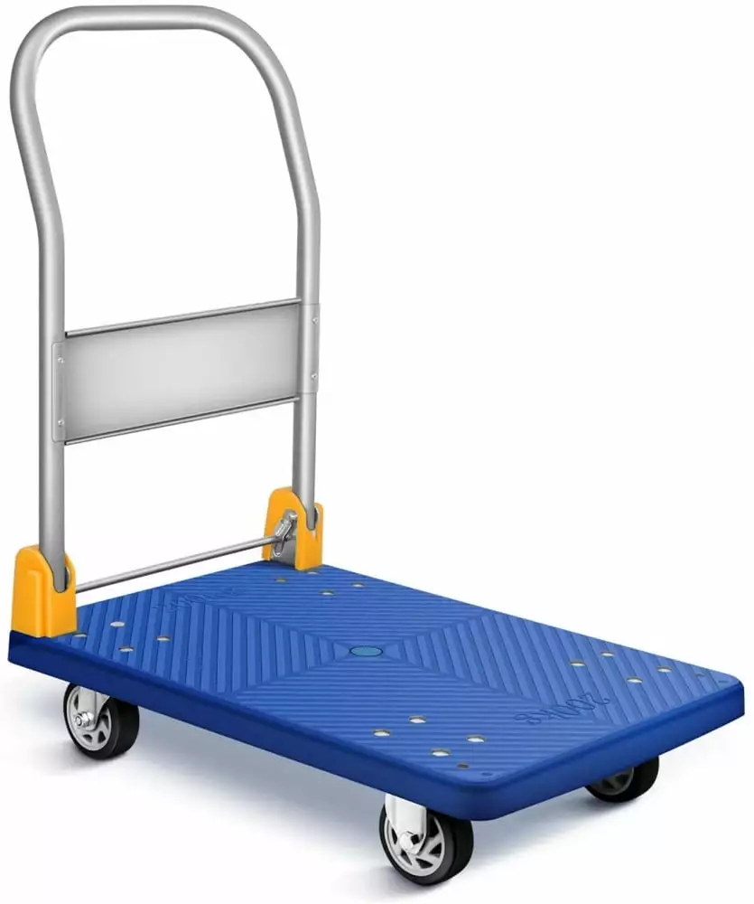 Heavy Duty Moving Platform Truck.440lb Weight Capacity and 360 Degree Swivel Wheels. Foldable Push Hand Cart with for Loading and Storage.Blue