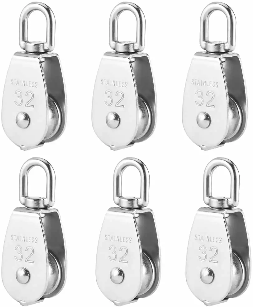 6 PCS M32 Single Pulley Blocks. STONCEL 304 Stainless Steel Heavy Duty Roller Crane Pulley Accessories Swiveling Wire for Lifting 250kg/551Ibs