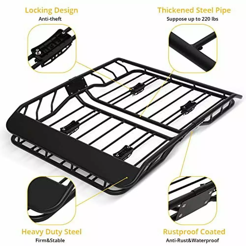 63x43 Inch Car Roof Rack Basket 300LBS Heavy Duty Steel Cargo Basket Universal Rooftop Cargo Carrier with Extension for SUV. Pick Up.Trucks.Car