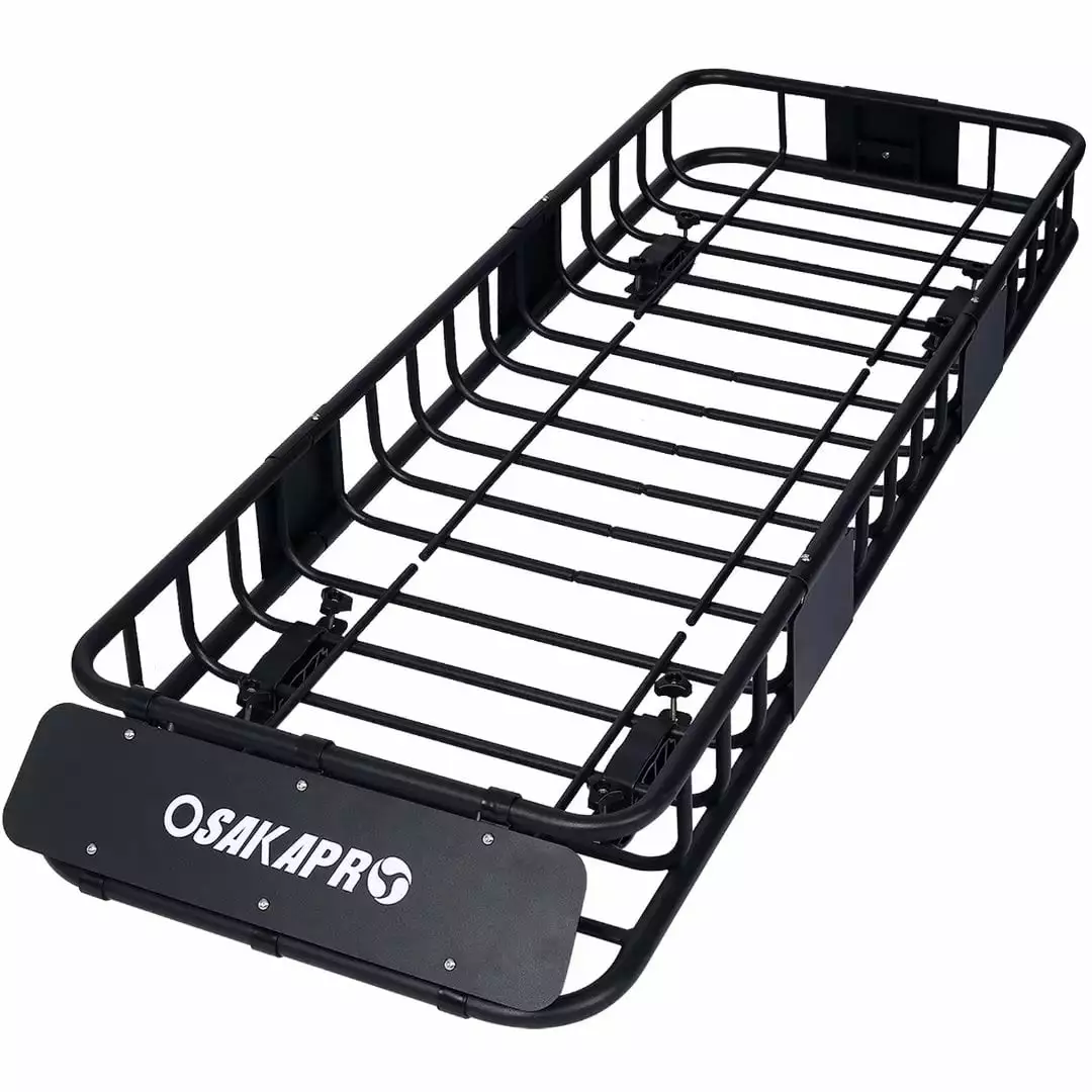 64 Steel Rooftop Cargo Carrier Basket. Motoring Roof Rack with Rack Extension. Tie Down Strap & Net. for SUV Car Truck Van. Universal Fit Top Mount Roof Rack. for Travel Camping. Black