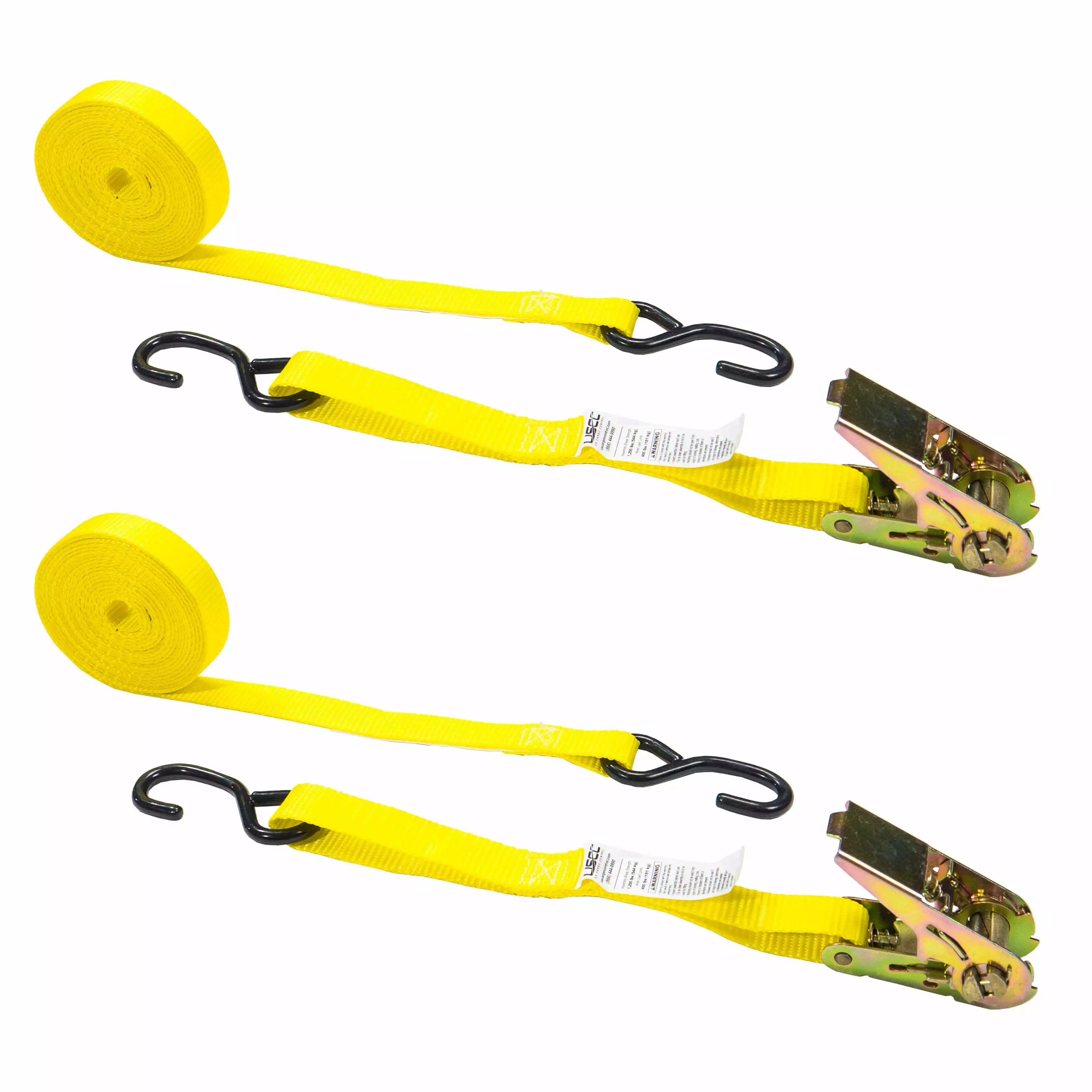 Heavy Duty 1 Inch x 15 Feet Ratcheting 400lb Capacity Orange Tie Downs. 4-Pack