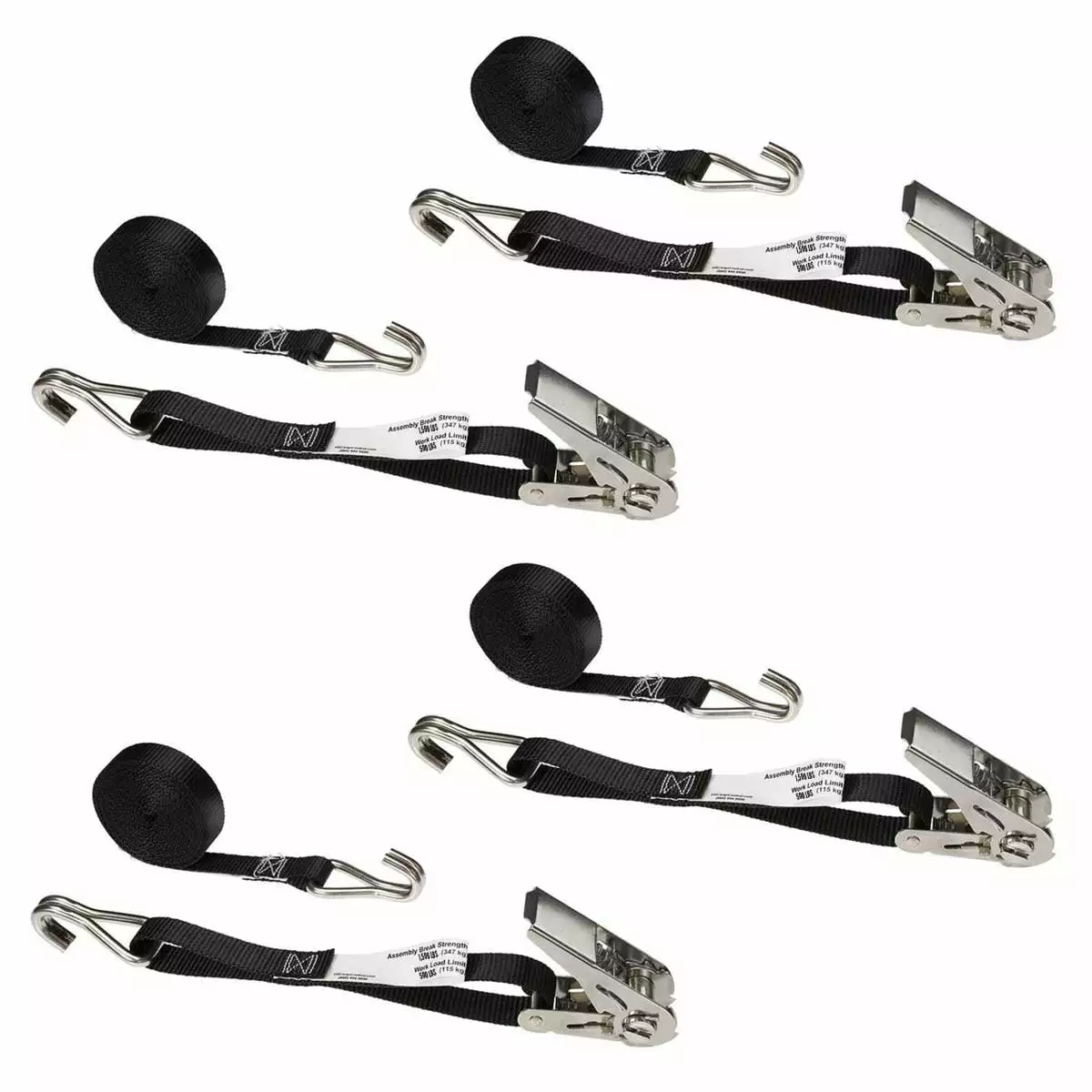 VULCAN Car Tie Down - RTJ Hook Cluster - Snap Hook - 96 inch - 2 Pack - Silver Series - 3300 Lbs SWL