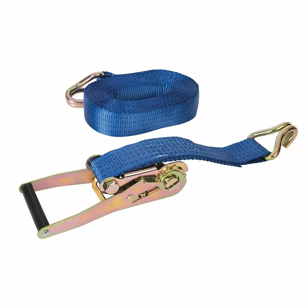 Silverline - Ratchet Tie Down Strap J-Hook - 8m x 50mm - Rated 1300kg Capacity 2600kg