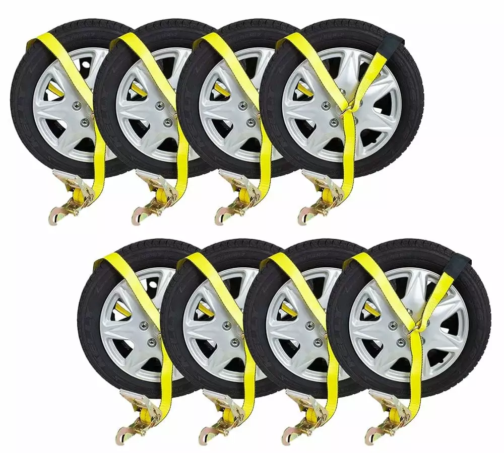 (8 Pk) Auto Car Haul Flatbed Tie Down Kit Lasso Wheel Ratchet Strap w Snap Hook