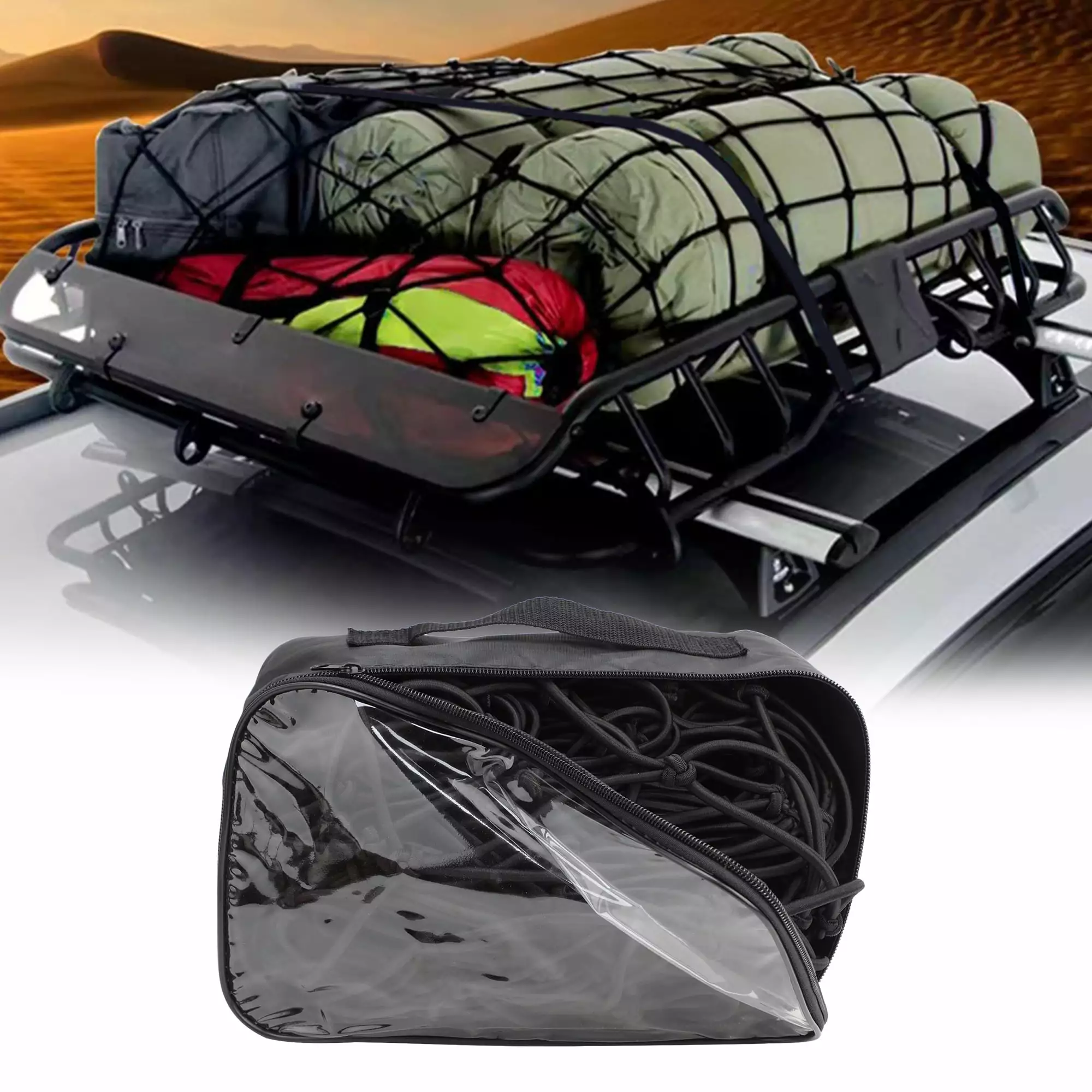 82x59in Latex Roof Rack Cargo Net Bungee Mesh 14 Hooks Pickup SUV Truck Bed