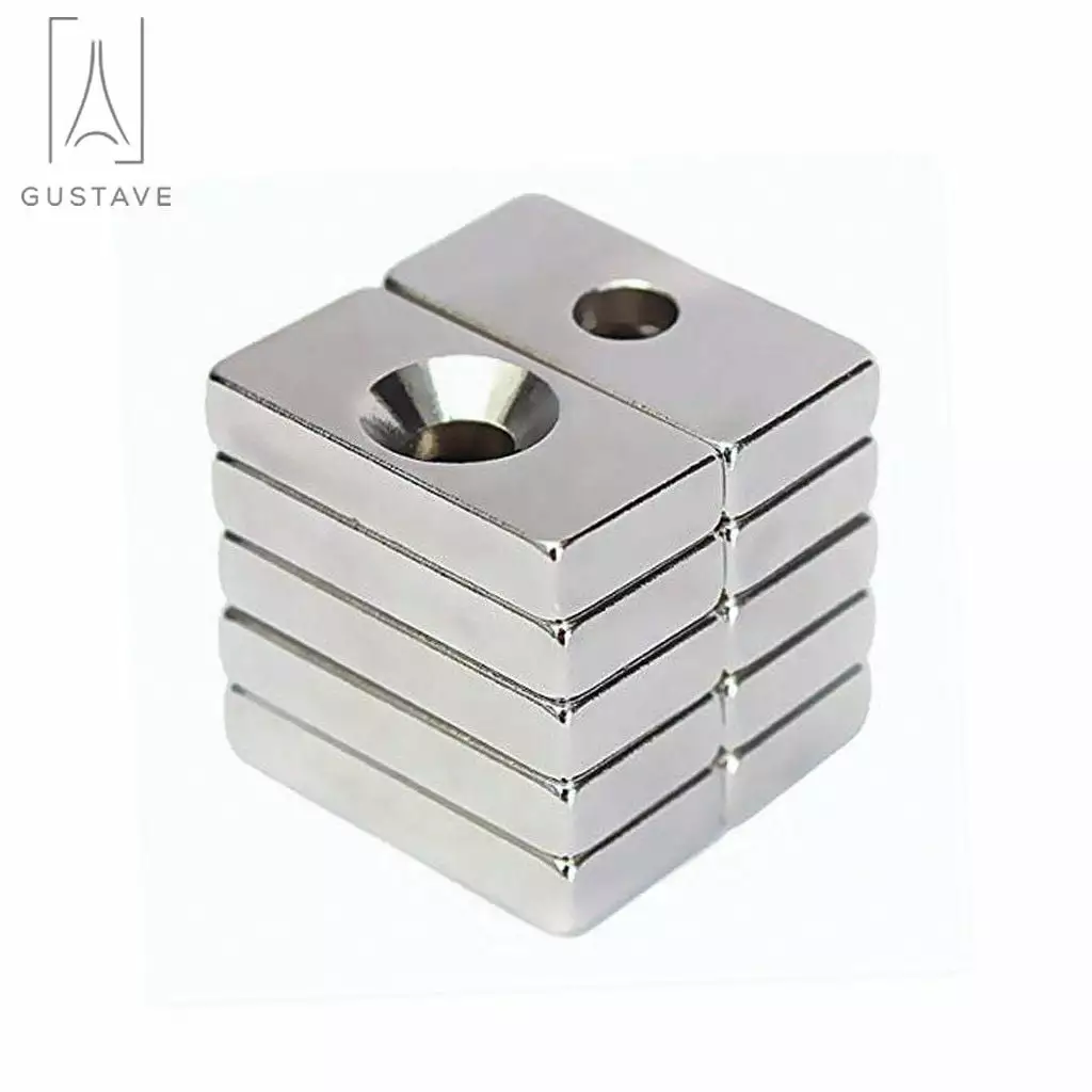 Gustave 100PCS Neodymium Countersunk Hole Magnets. 0.88 inch x 0.4 inch x 0.16 inch Strong Permanent Rare Earth Block Magnets N35 (Hole: 0.16 inch)