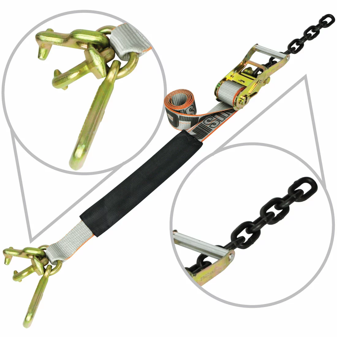 VULCAN Ratchet Strap - Wire Hooks 2 inch x 30 foot - 2 Pack - High Viz - 3300 Lbs SWL