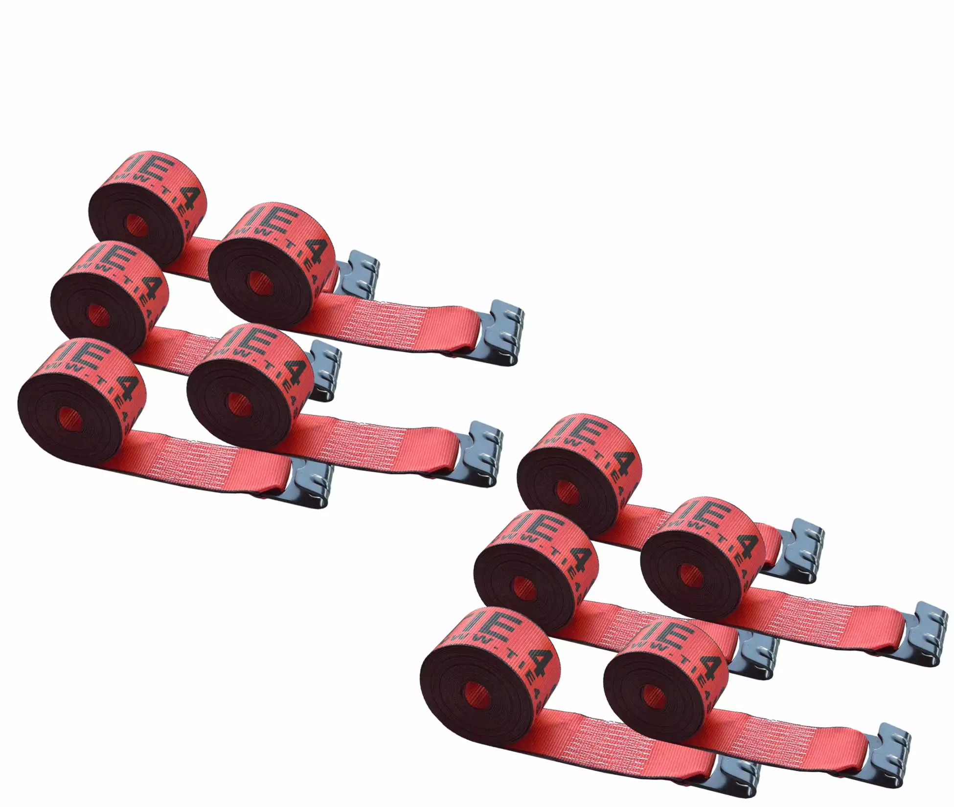 Mega Cargo Control 10 Pack Heavy Duty 4 x 30' Winch Tie Down Strap W/ Flat Hook WLL: 5400 lbs Red