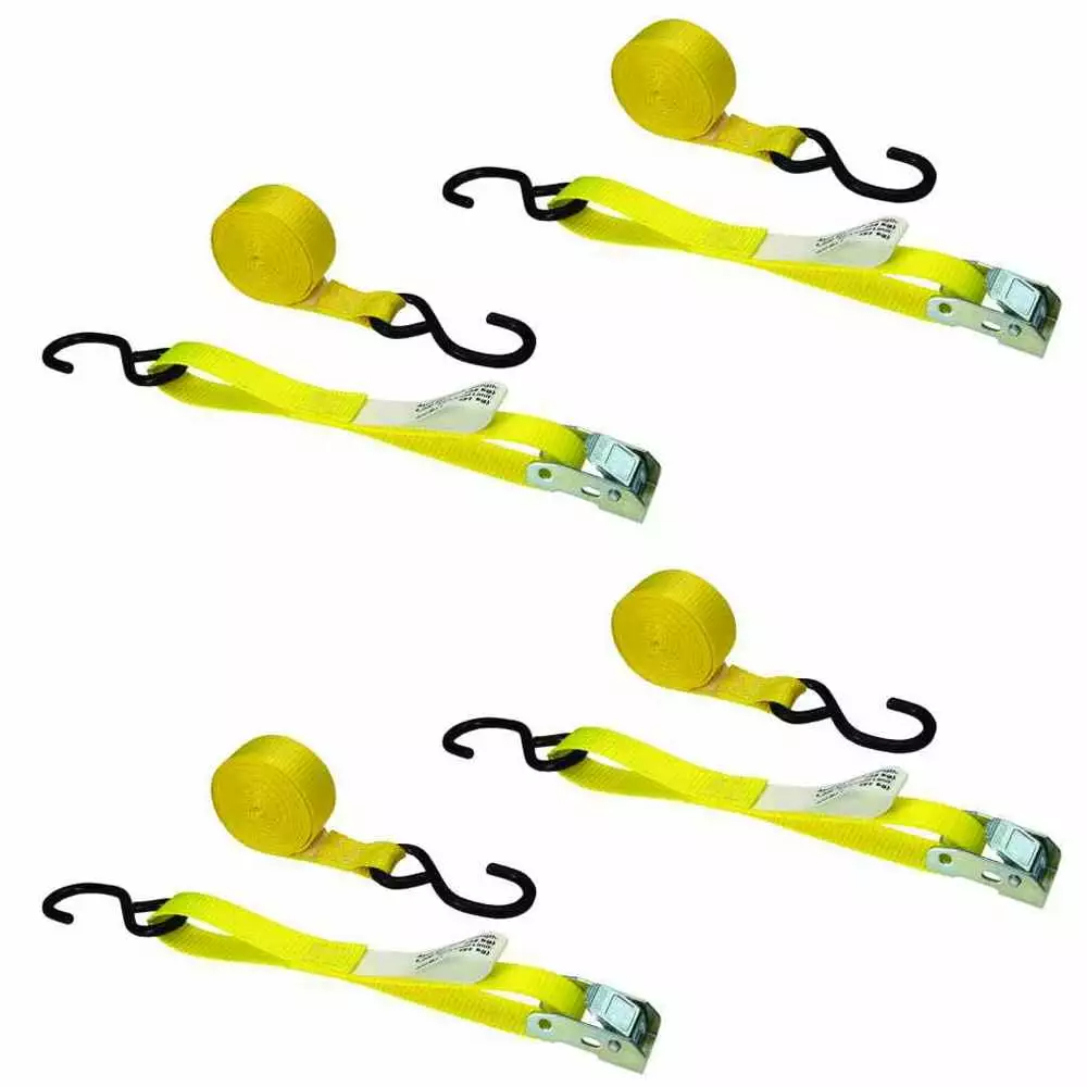 US Cargo Control. S Hook Ratchet Strap Tie Downs. 1 Inch Wide X 10 Foot Long. Yellow Ratchet Tie Down S Hook Straps. Dependable Utility Straps For Cargo Securement And More. 4 Pack