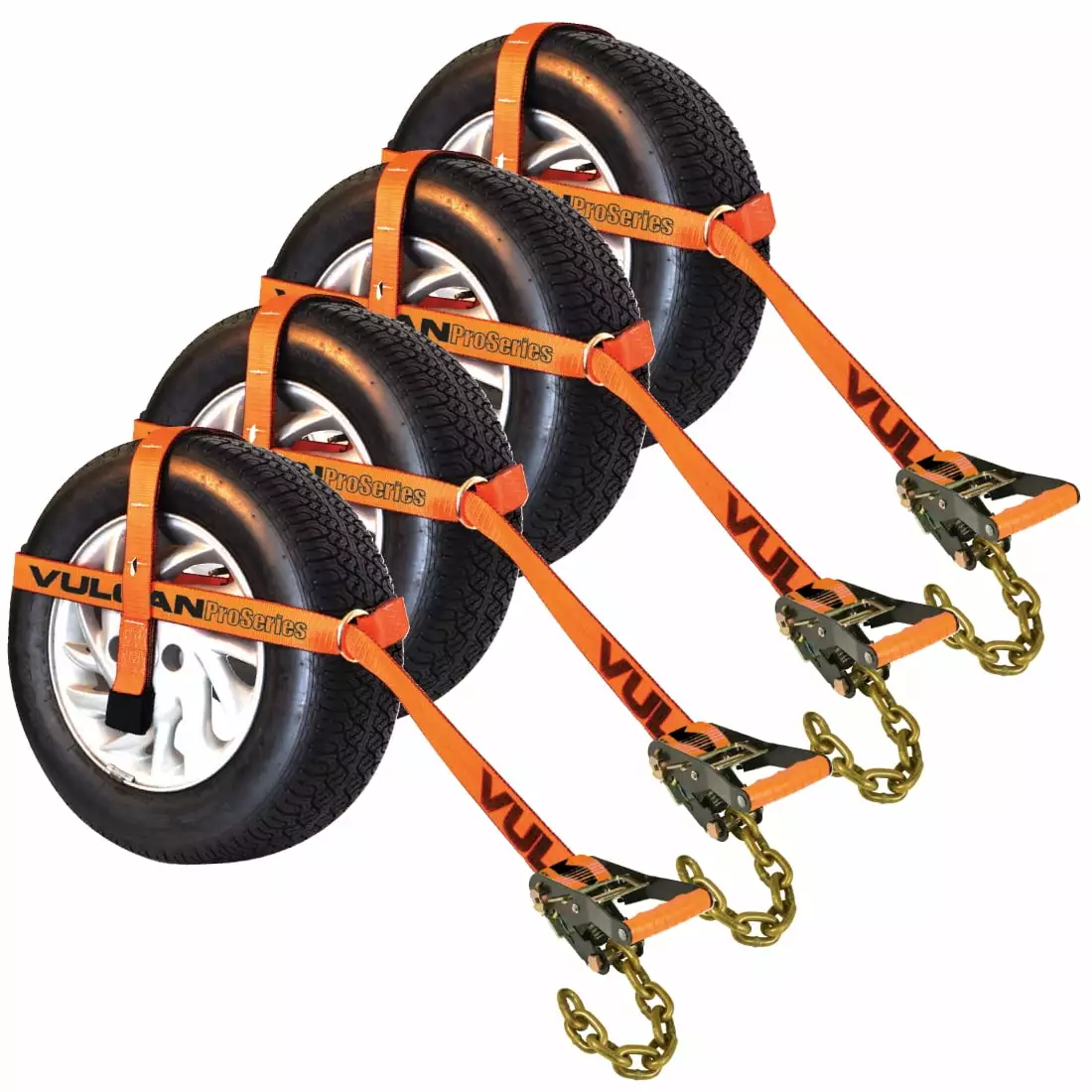 VULCAN Car Tie Down with Adjustable Loop and Chain Tail - Basket Style - 4 Pack - PROSeries - 3.300 Pound Safe Working Load