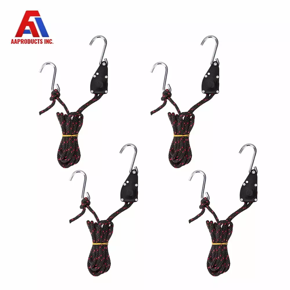 AA Products Ratchet Kayak and Canoe Bow and Stern Tie Down Straps Adjustable Rope Hanger (1/4 x 10'. 4pcs. 3 00LBS/Pair)