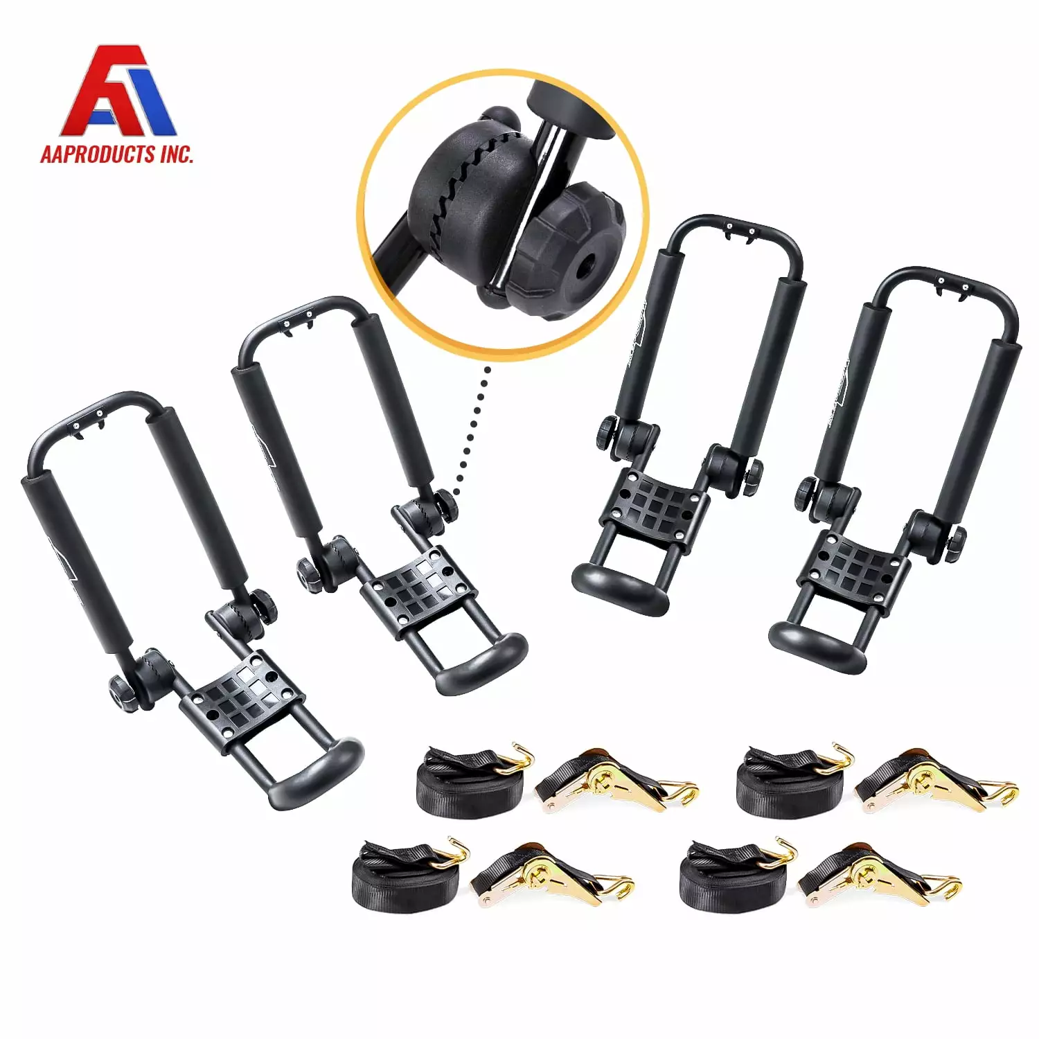 AA-Racks 2 Pair J-Bar Rack Roof Top Mount with 16 Ft Ratchet Lashing Straps. Folding Carrier for Your Canoe. SUP and Kayaks on SUV Car Truck