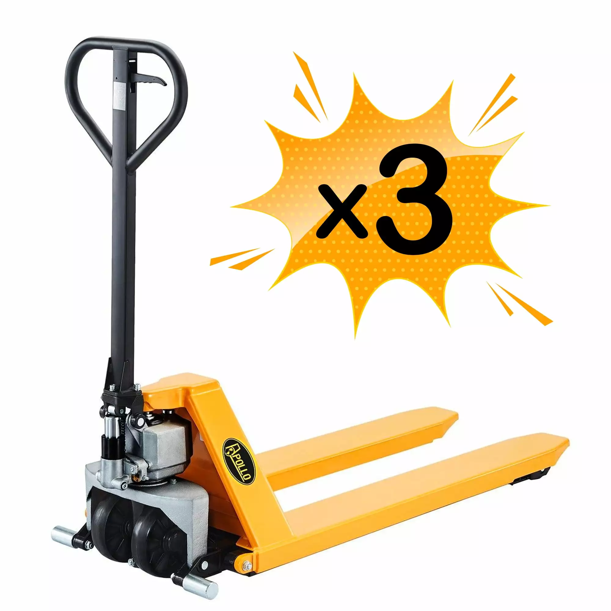 APOLLOLIFT 3PCS Hand Pallet Jack Manual Pallet Truck with Brake System 5500lbs. 48x27 Fork Yellow