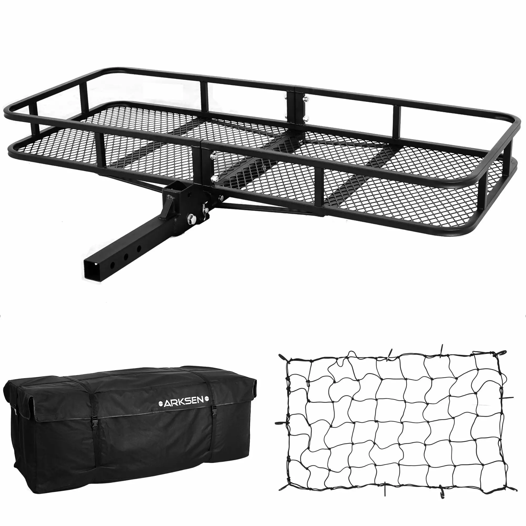 ARKSEN 60 x 24 x 6 Hitch Mount Folding Angled Shank Cargo Carrier With Cargo Bag Fit 2 Receiver 500LBS Capacity