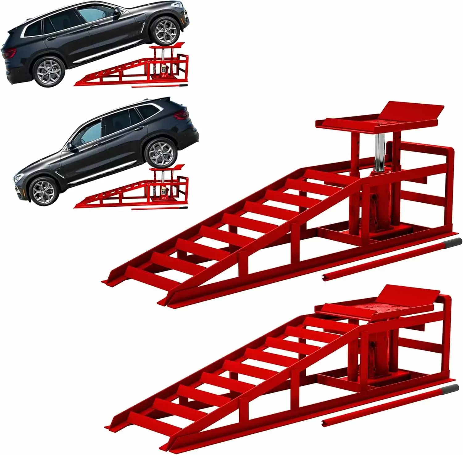 Accreate Hydraulic Car Ramps 5T 11000lbs. 2 Pack Heavy Duty Steel Car Ramps Lift Height 11.61-16.21 Red