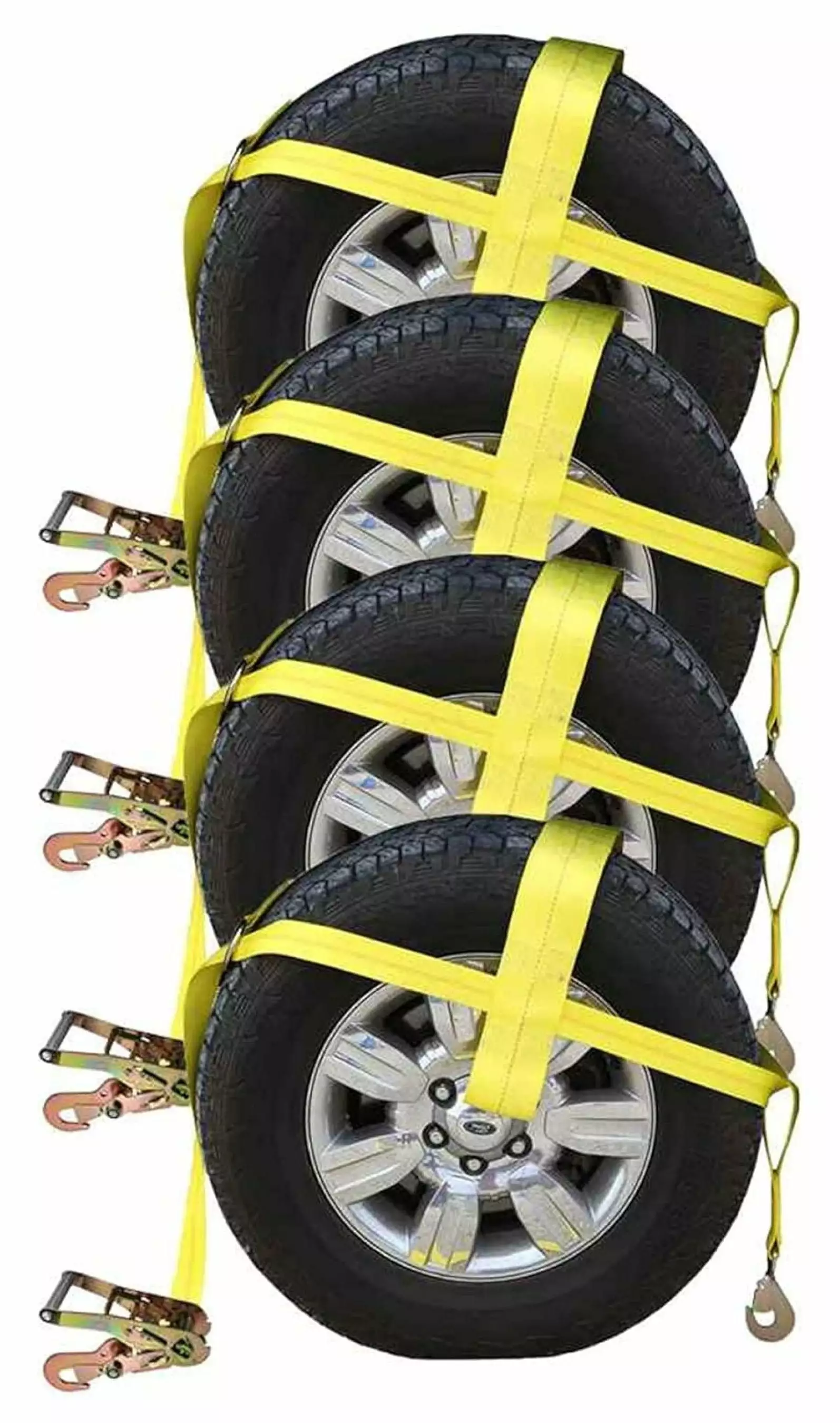 Adjustable Wheel Net with 4 Inch Top Strap. Fitted with Twisted Snap Hook and Ratchet with Snap Hook. Easy to Use for Vehicle Tie Down. 3.333 Pound Working Load Limit. 4 Pack