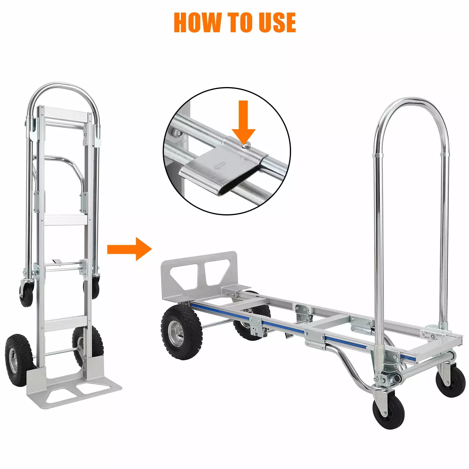 Aluminum Hand Truck 2 in 1 Convertible - Premium Materials. Exceptional Load Capacity. Convenient Portability. Versatile Design