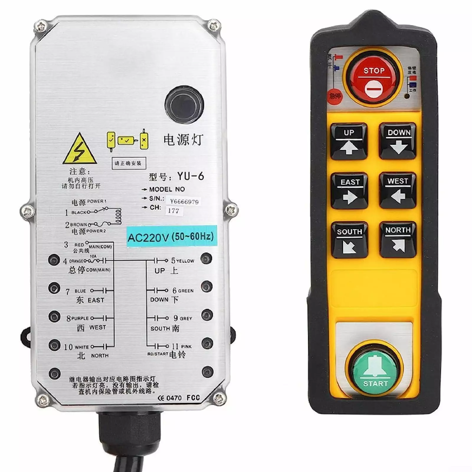 Arkzeo YU-6 Industrial 3-proof Remote Control Electric Hoist Remote Control for Cranes AC220V