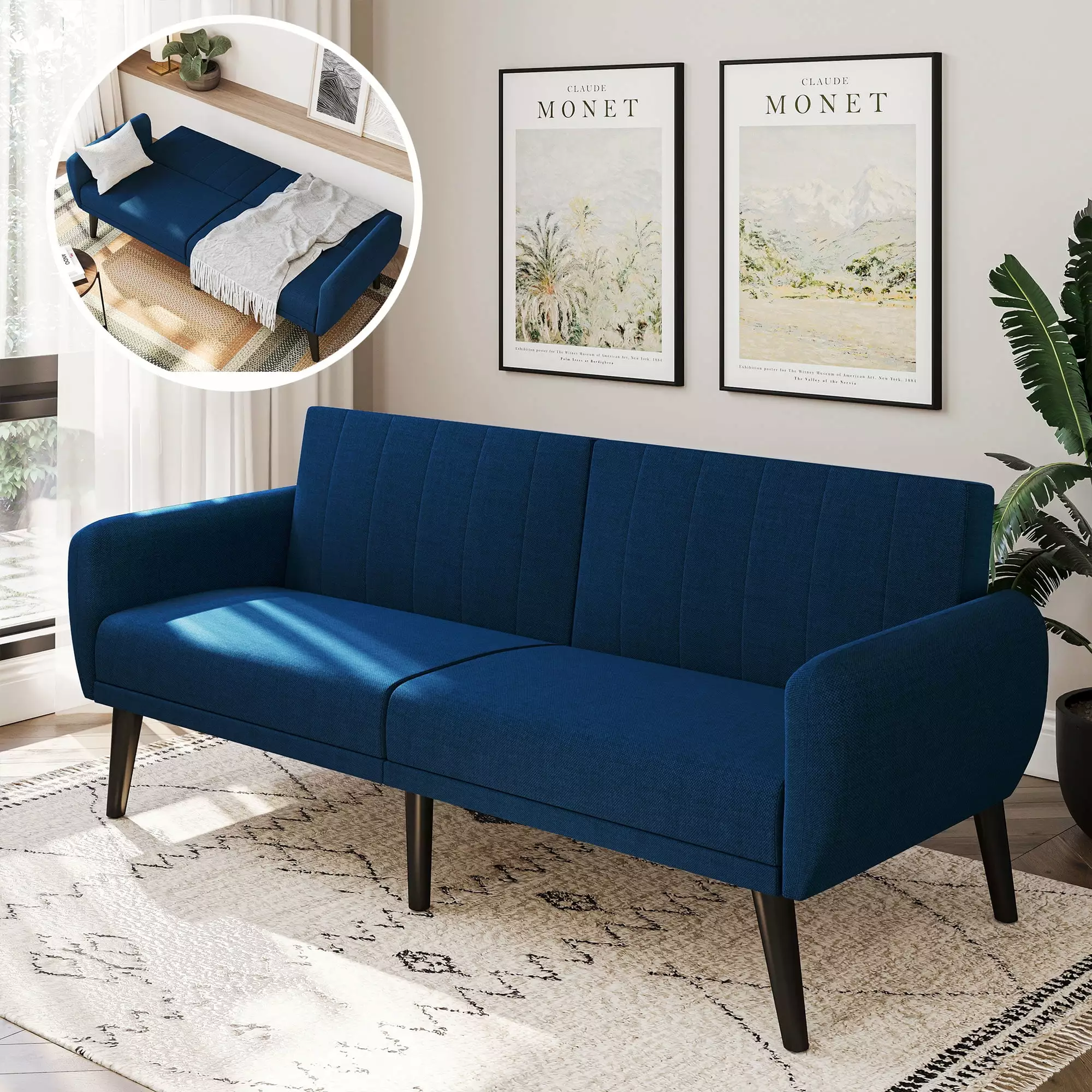 BELLEZE Convertible Sofa Bed. Modern Loveseat. Sleeper Sofa. Futon Couch for Living Room. Guest Room. Garage - Melrose (Navy Blue)