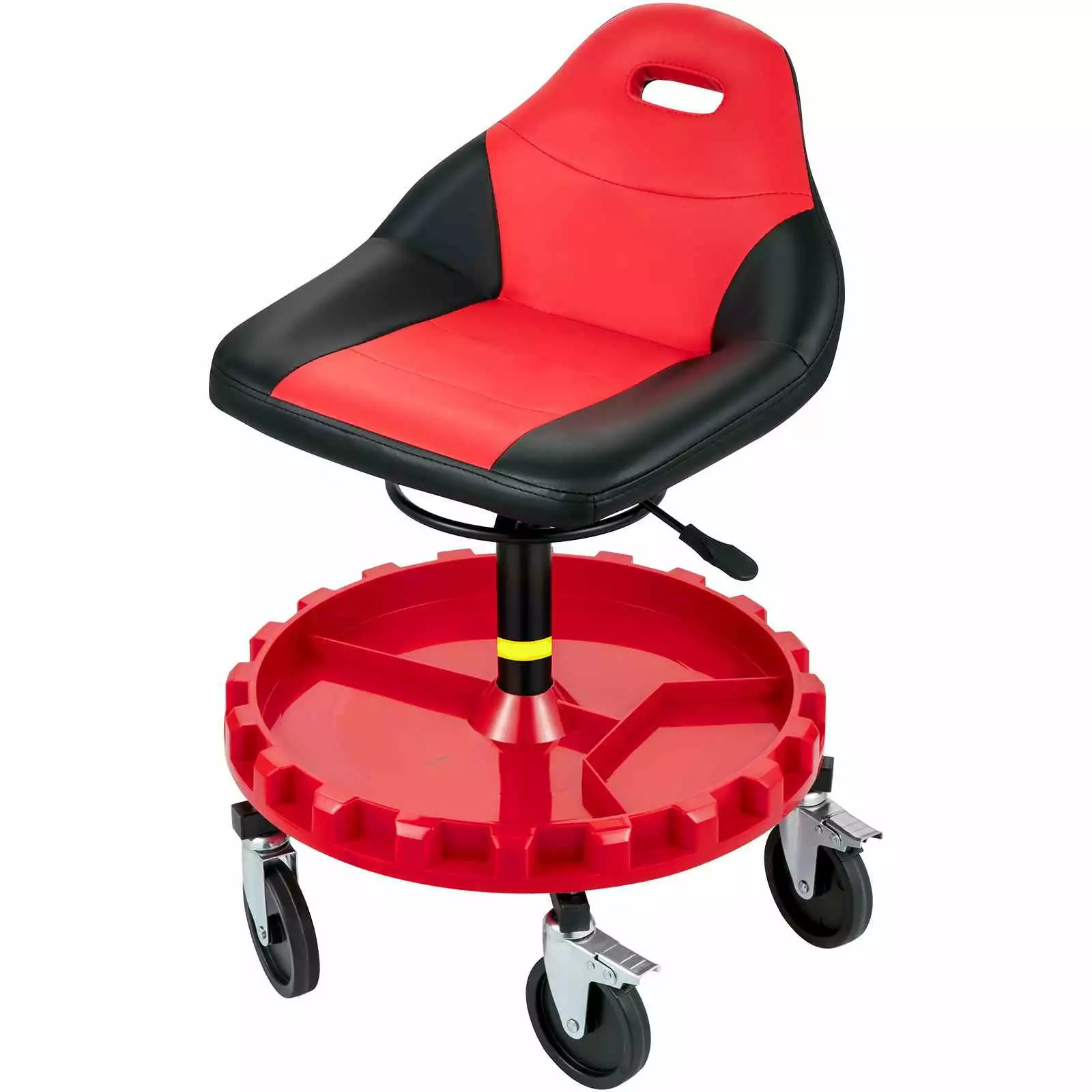 BENTISM Rolling Garage Stool. 300lbs Capacity. Adjustable Height from 21 in to 26 in. Mechanic Seat with 360-degree Swivel Wheels and Tool Tray. for Workshop. Auto Repair Shop. Red