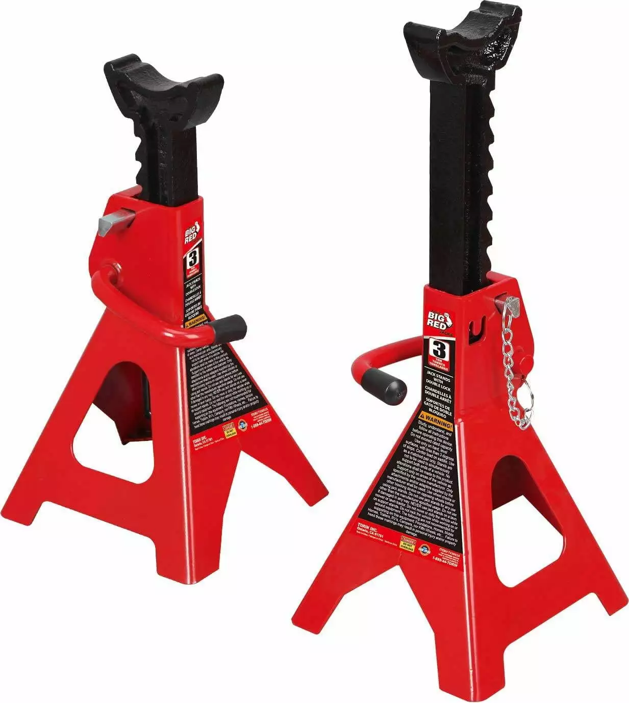 BIG RED Steel Jack Stands: Double Locking. 3 Ton (6.000 lb) Capacity. Red. 1 Pair .DMT43002A