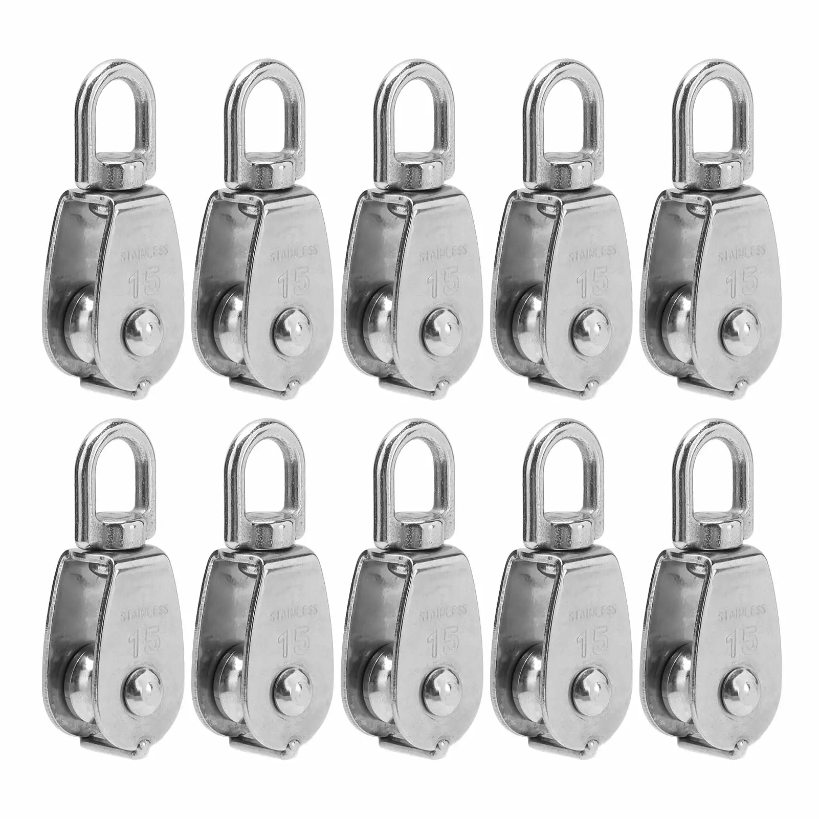 Big sale 10Pcs Single Pulley Block Crane Stainless Steel Wire Rope Lifting Hook Hanging Towing WheelM15