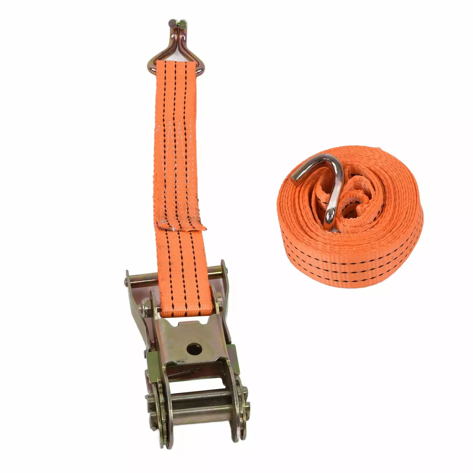 SEBLAFF 4 Pieces of Heavy Ratchet Straps with 1.5 Inches - 15 Inches Fastening Tool Bearing 4000 Lb Rope Double J Hook Trailer Truck Tied Orange