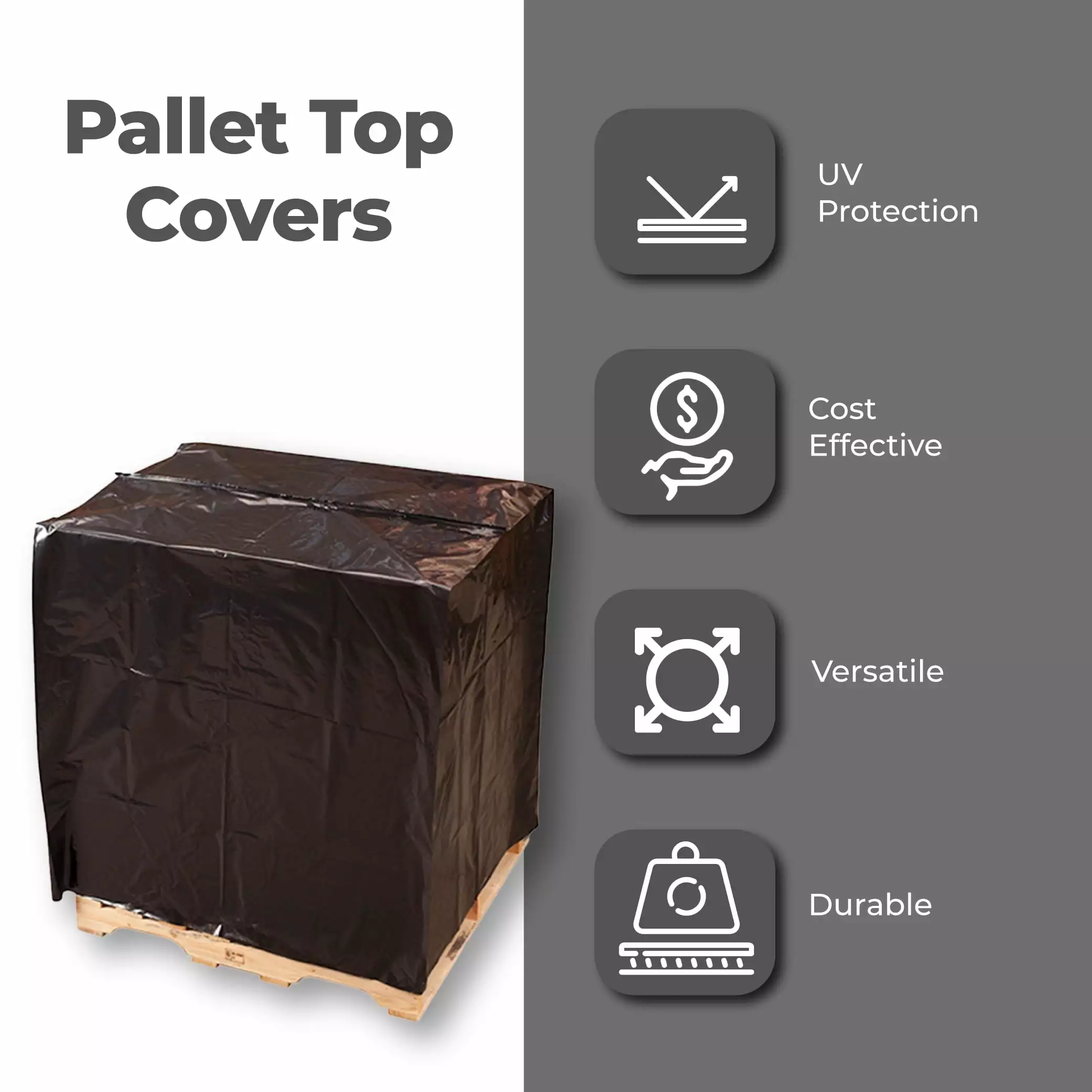 Black Pallet Top Covers 50 x 42 x 69 with UVI/UVA 2 Mil 65/Roll Top Covers