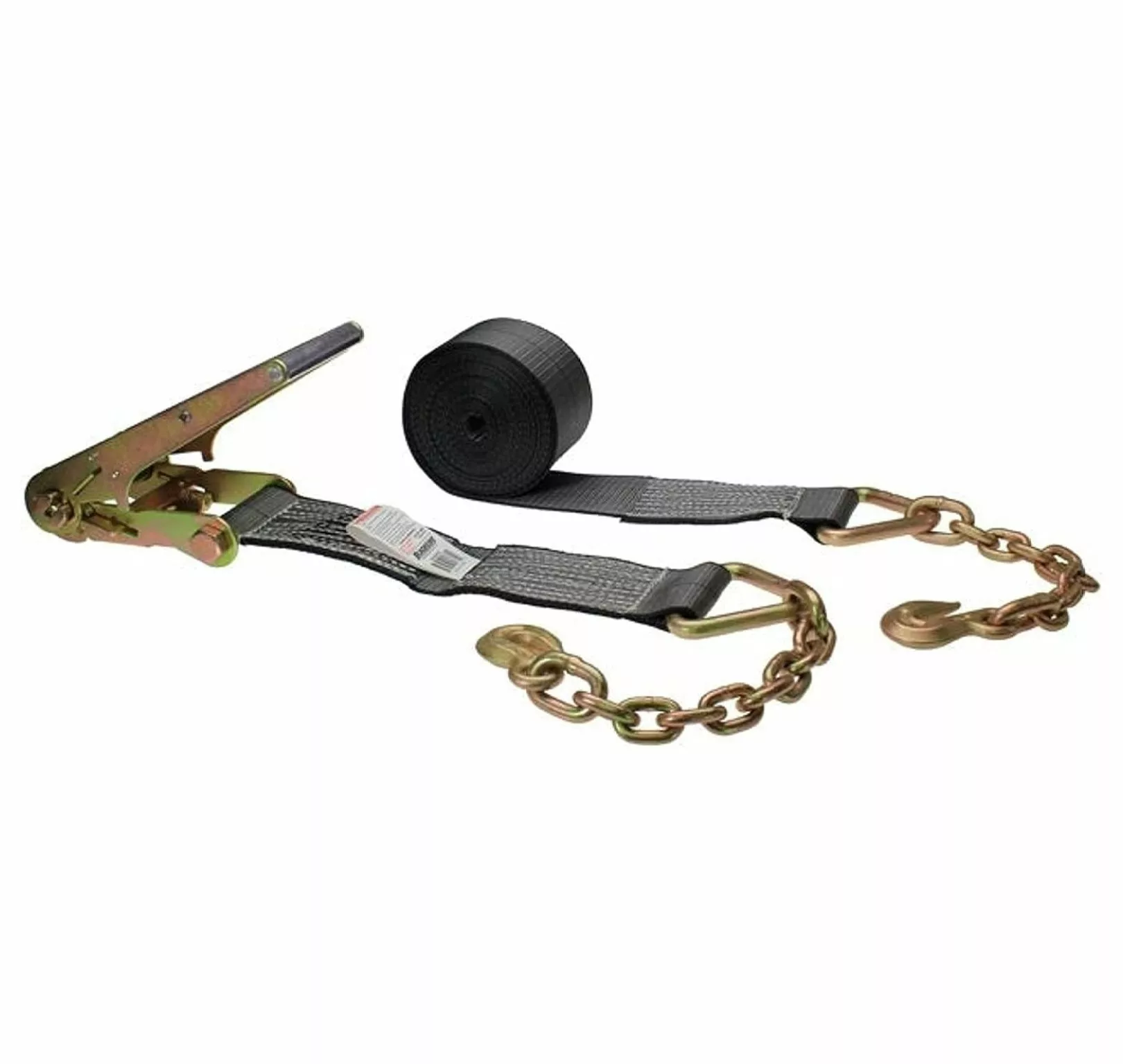 Blackline Heavy-Duty 4 Inch Ratchet Strap with 18 Inch Chain Extension. 4 Inches Wide x 30 Feet Long. Black Ratchet Straps. Dependable Tiedowns