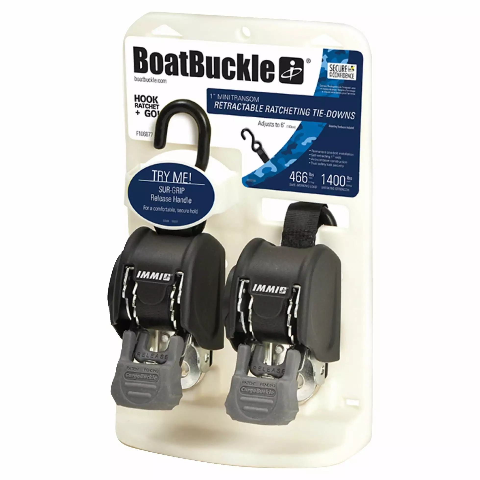 Boat Buckle F106877 Mini G3 Retractable Transom Tie-Down 2 Pack