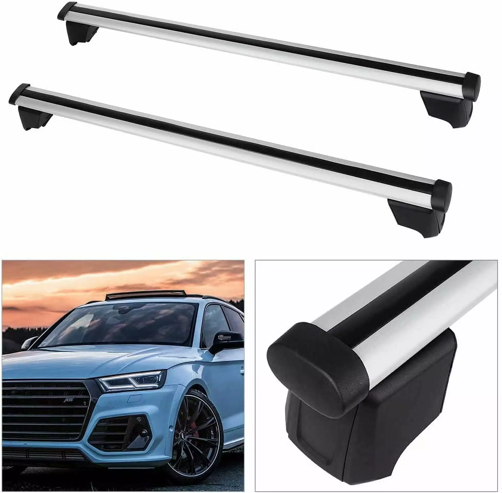 CCIYU Cargo Racks for Q5 2012-2015.for SQ5 2012-2015 Rooftop Luggage Canoe Kayak Carrier Rack Silver Roof Rack Cross Bar - Fits Side Rails Models ONLY