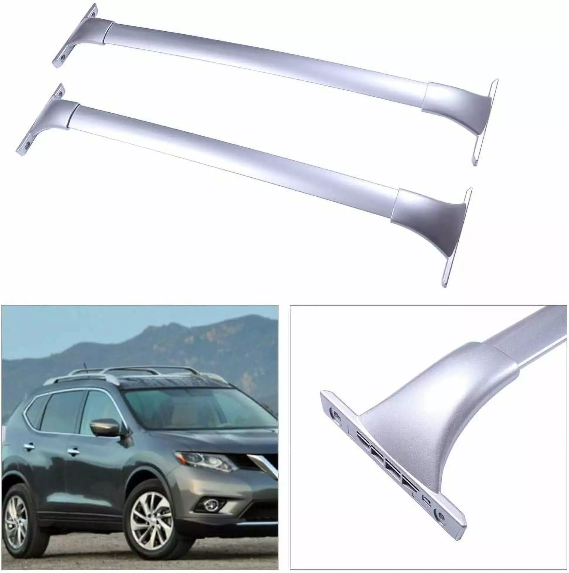 CCIYU Cargo Racks for Nissan Rogue 2014-2019 Rooftop Luggage Canoe Kayak Carrier Rack Silver Roof Rack Cross Bar - Fits Side Rails Models ONLY