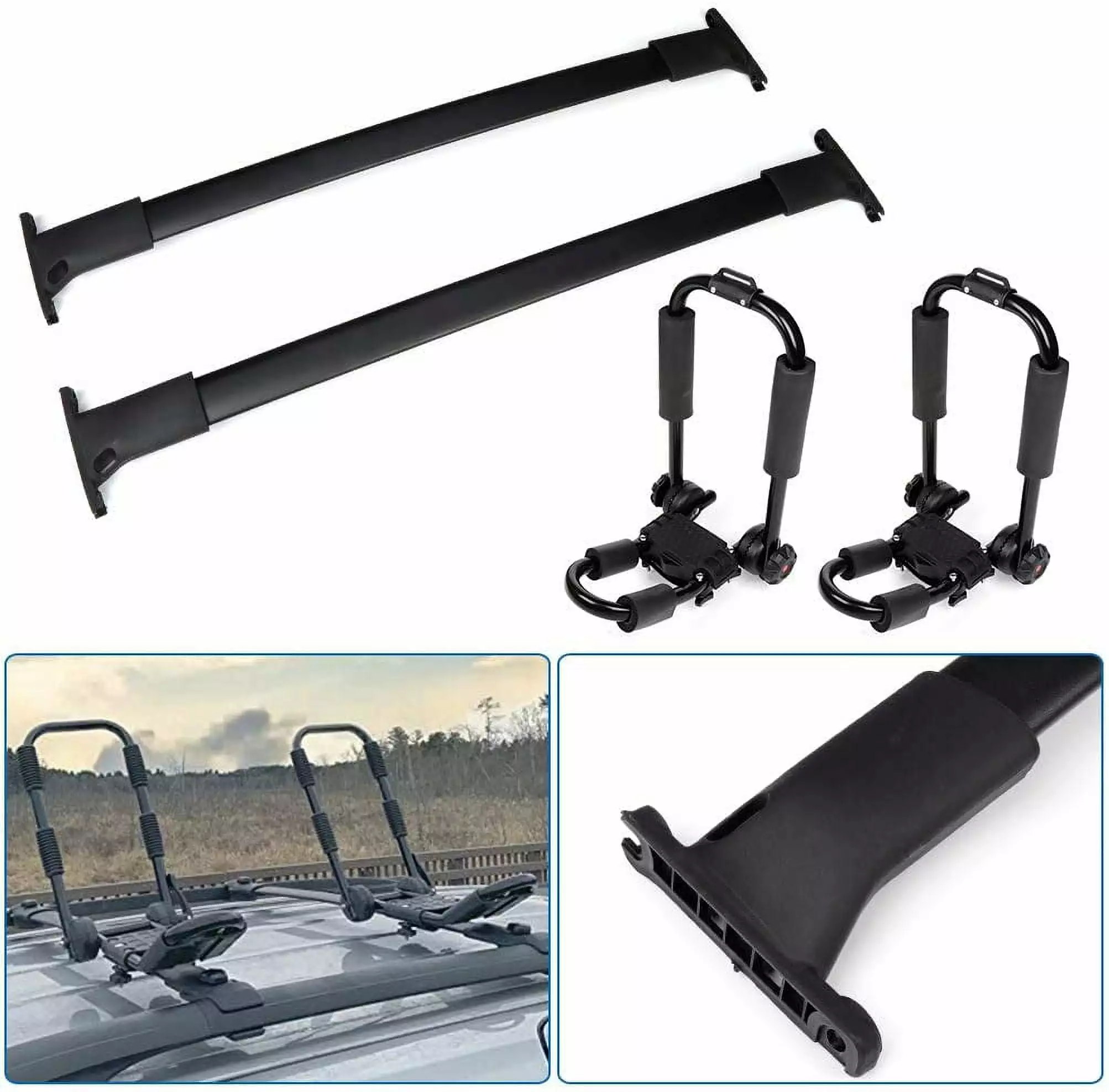 CCIYU Roof Rack Crossbar Fit for Ford Escape 2013-2019 2pcs Aluminum Car Top Crossbars w/ J-Style Kayak Rack