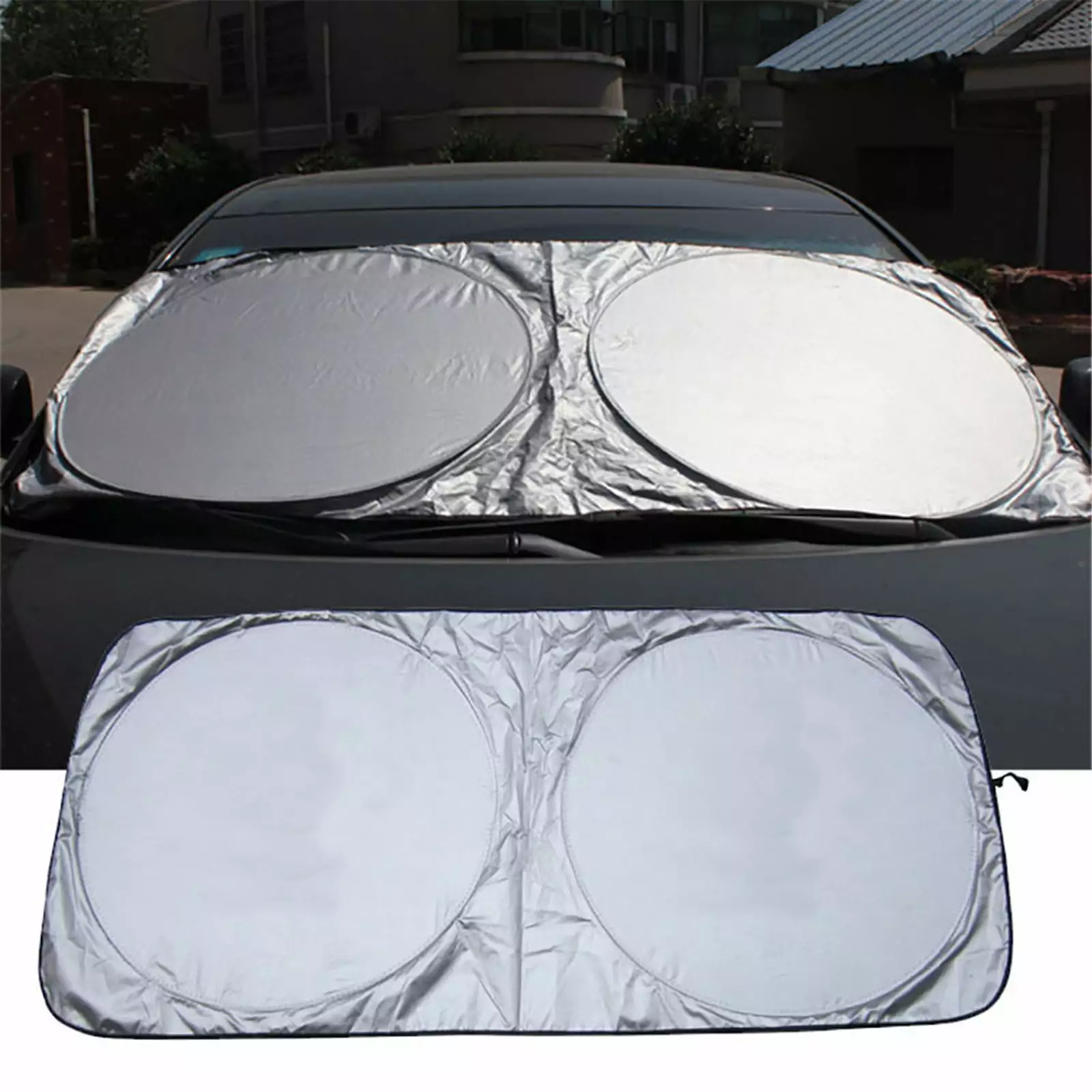 Car Double-ring storage basket Sunshade Coated With Cloth Front plastic storage basket Stop. Folding Sunscreen. Heat Insulation And Barrier In The Car. Protection In Summer