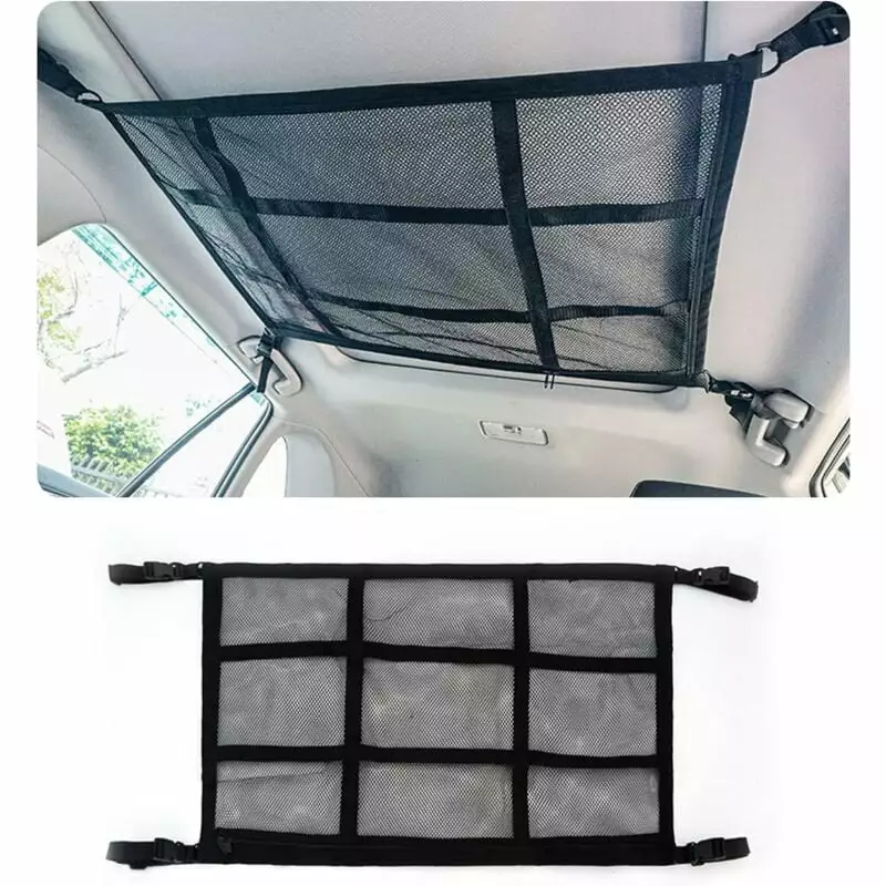 Car Luggage Net. Double Layer Storage Cargo Net. Car Net for 4 Armrests Roof. SUV. Jeep. Van. Trunk and Most Types of Vehicles (90 x 65 cm)