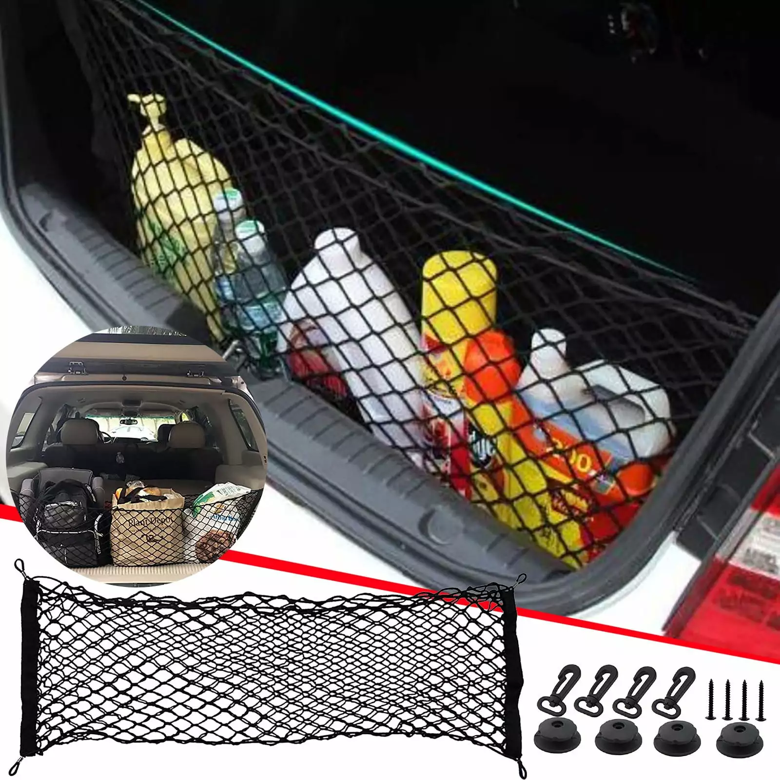 Car Rear Cargo Net Elastic Storage Organizer Net Trunk Cargo Storage Net Universal For Car Vehicle SUV Office Supplies 50% off Clearance!