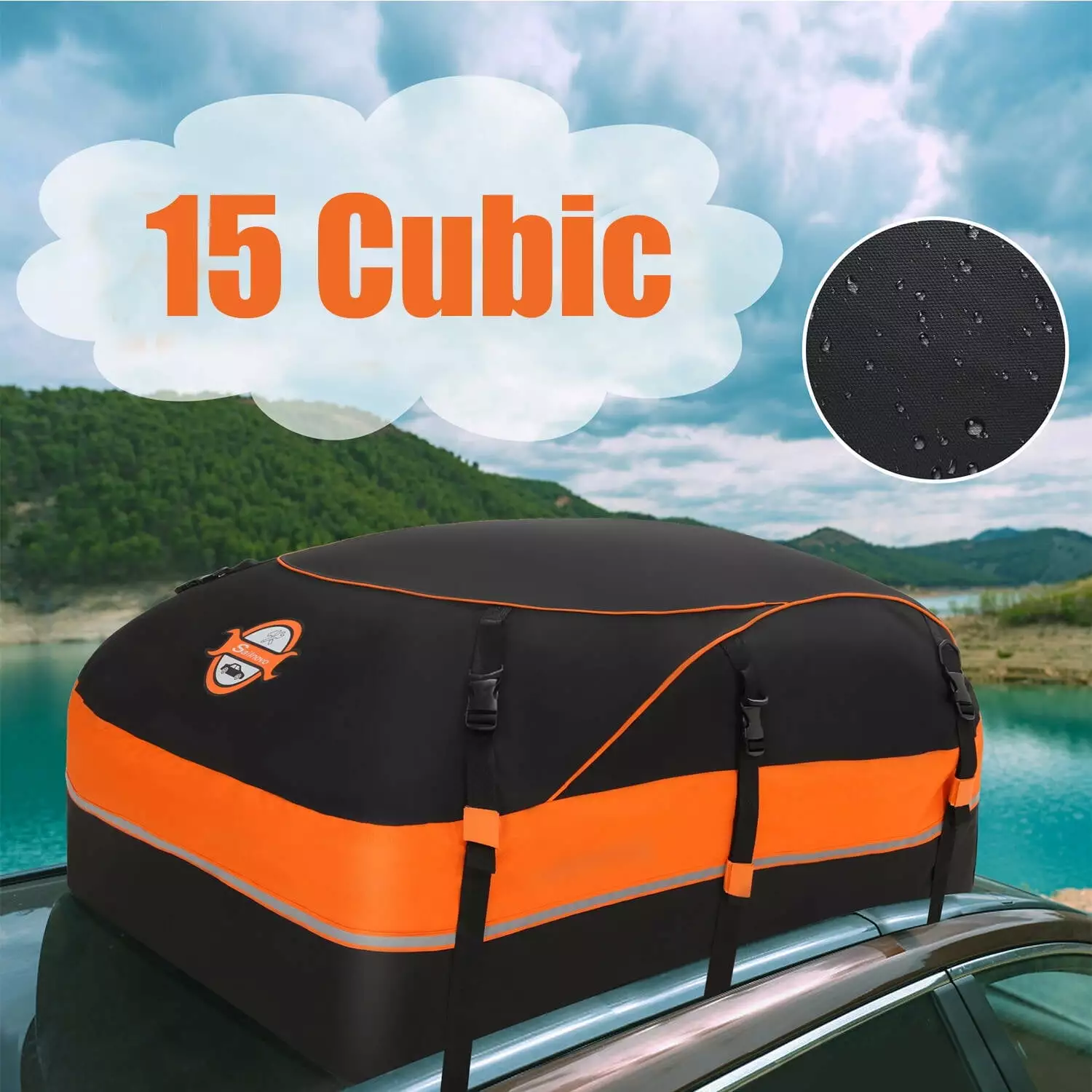 Car Roof Bag 100% Waterproof Rooftop Cargo Carrier. 16 Cu Ft Car Luggage Storage Bag. Soft Sided Car Top Carrier Bag Black. Orange