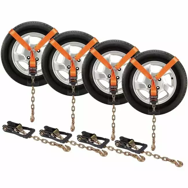 Car Tie Down with Chain Anchors - Pack of 4