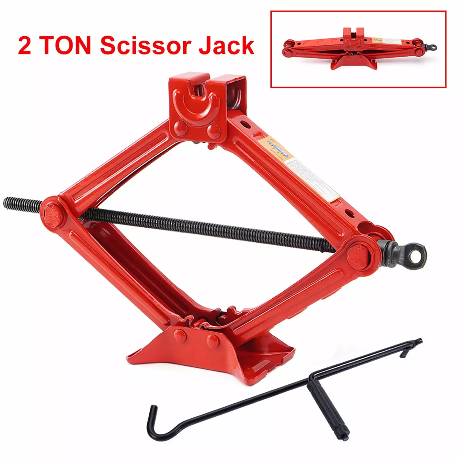 Carbole Heavy Duty Steel 2 Ton Scissor Jack for Car (4409 lbs). Red