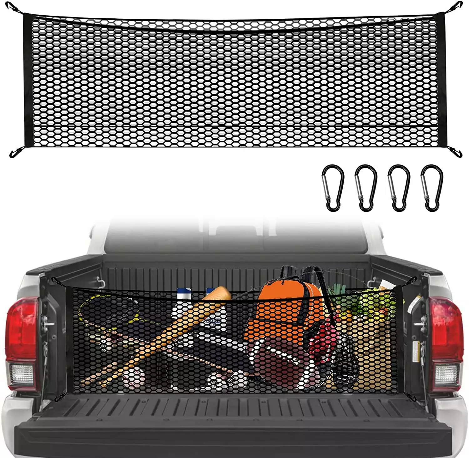 Cargo Net for Pickup Truck Bed.Truck Bed Net for Trunk Organizers and Storage Additional with 4 Metal Carabiner Buckles - Cargo Net for Truck Bed Silverdo. Ford F150.GMC