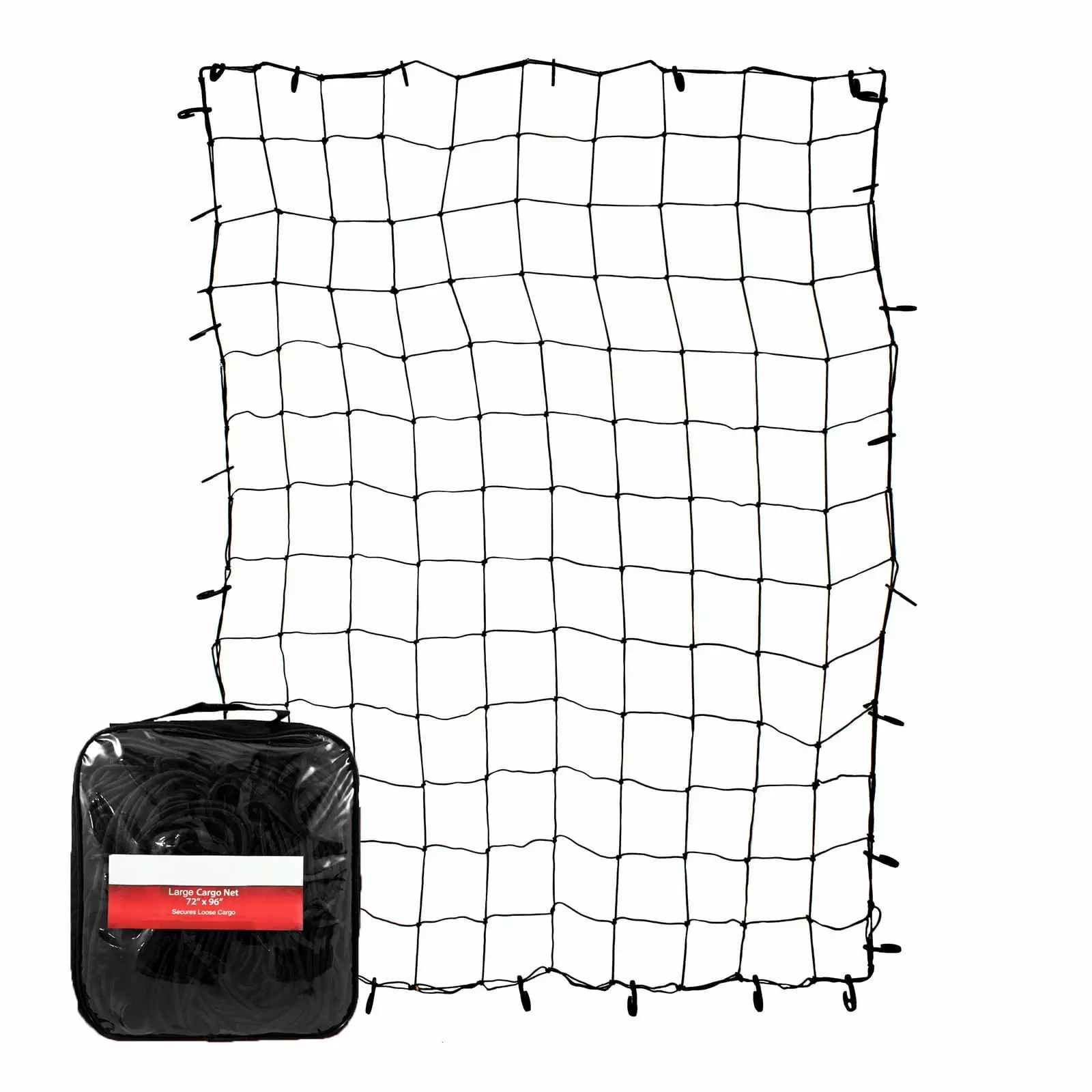 Cargo Net for Pickup Truck Bed. 72 x 96 Inch. Adjustable Elastic Heavy Duty Nylon Net Mesh with Nylon Hooks