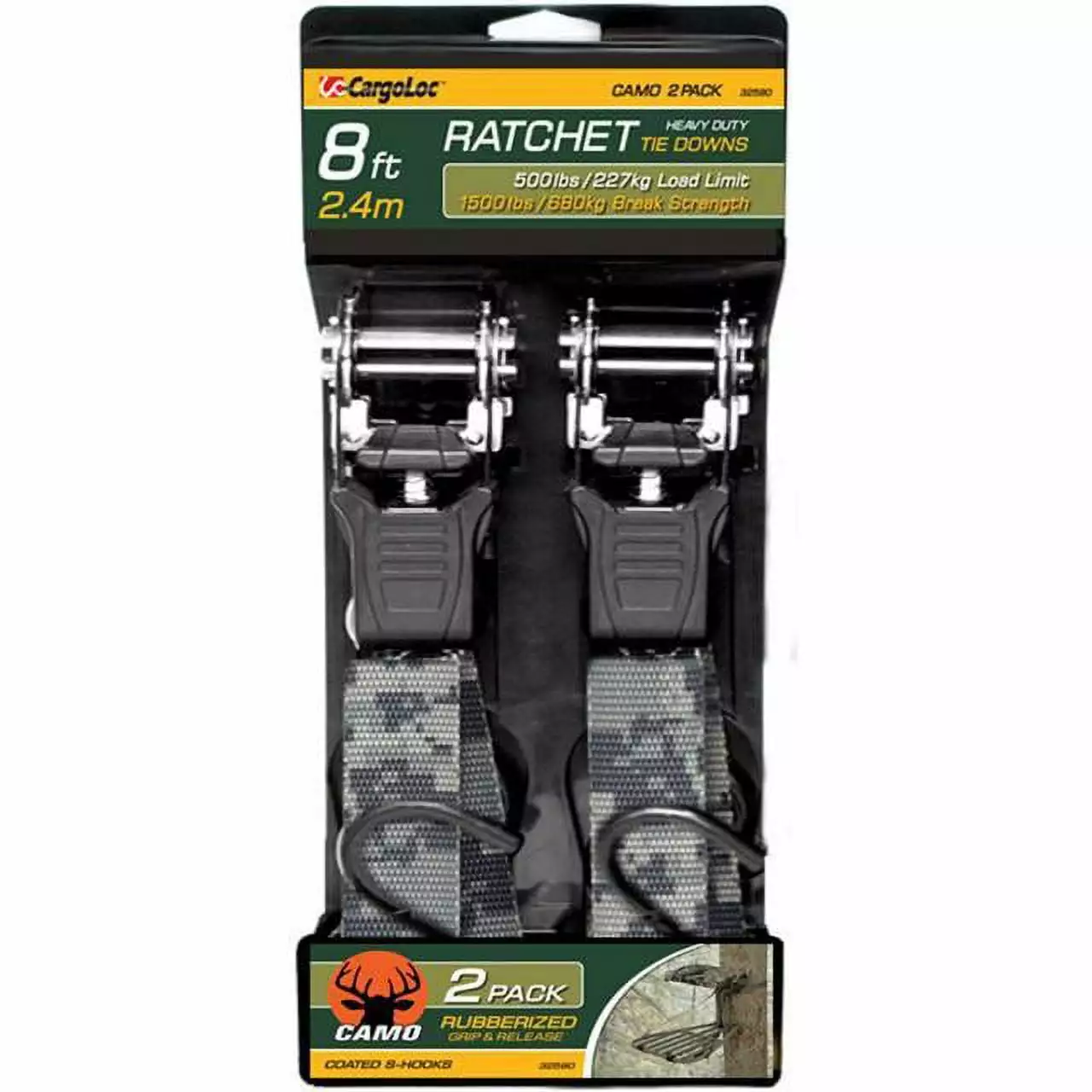 CargoLoc Ratchet Tie Downs 32580 2 Pc. 8' x 1.500 lbs - S - DIGITAL CAMO