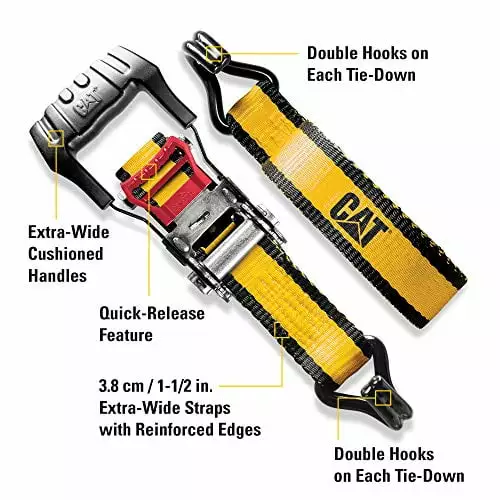 Cat 4 Piece Ratchet Tie Down Set with Soft Hooks - 16 Feet x 1-1/2 Inches (1000/3000) - 980076E