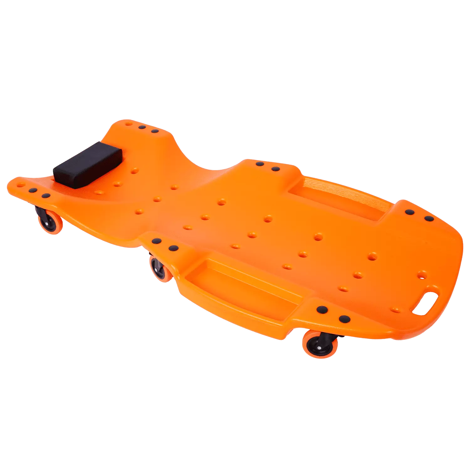 Ergonomic 48 Inch Plastic Creeper with Blow Molded HDPE Body Padded Headrest Dual Tool Trays - 440 Lbs Capacity - ORANGE Color