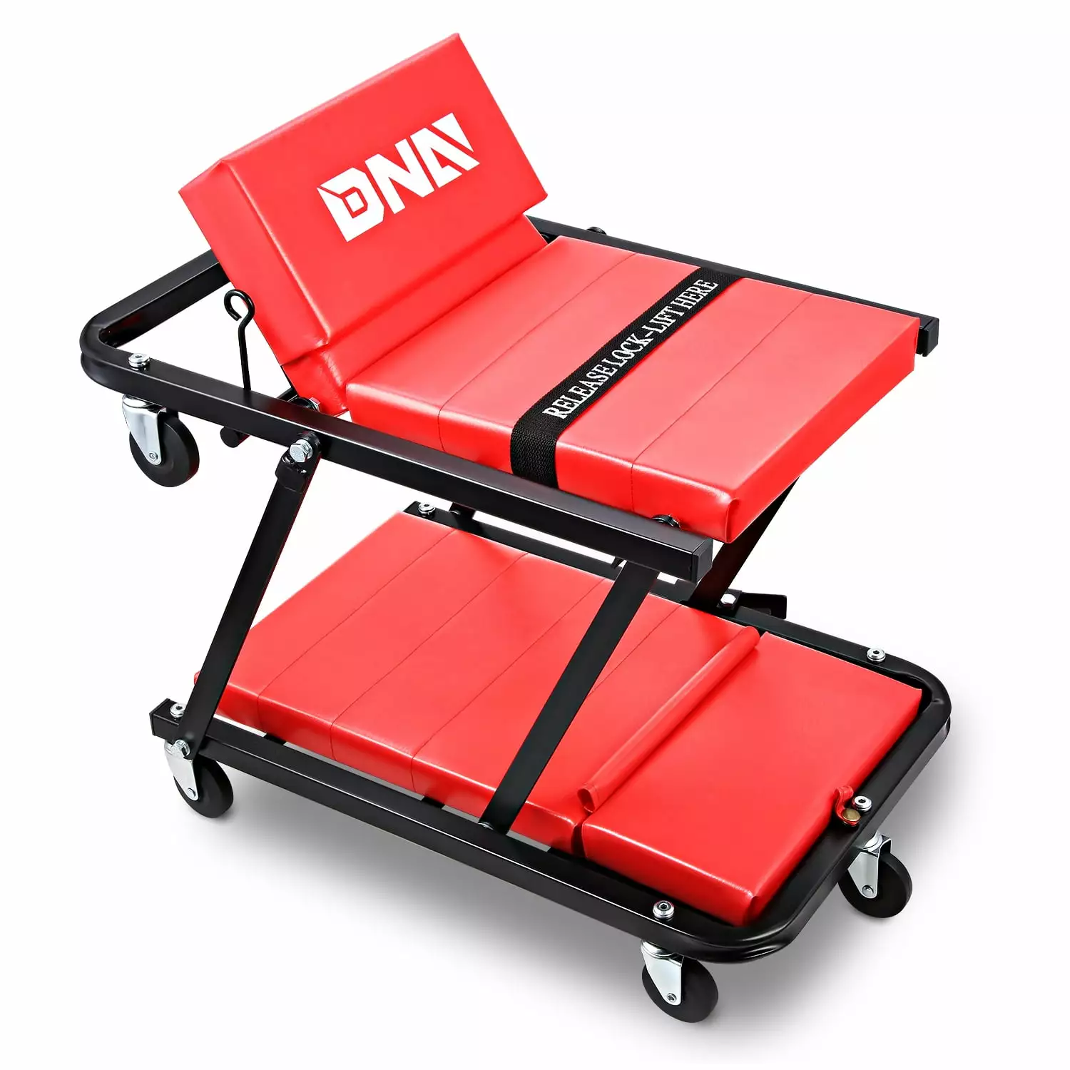 DNA Motoring TOOLS-00192 48 2 IN 1 Folding Rolling Garage Shop Creeper Seat 7 x 2 Casters Red