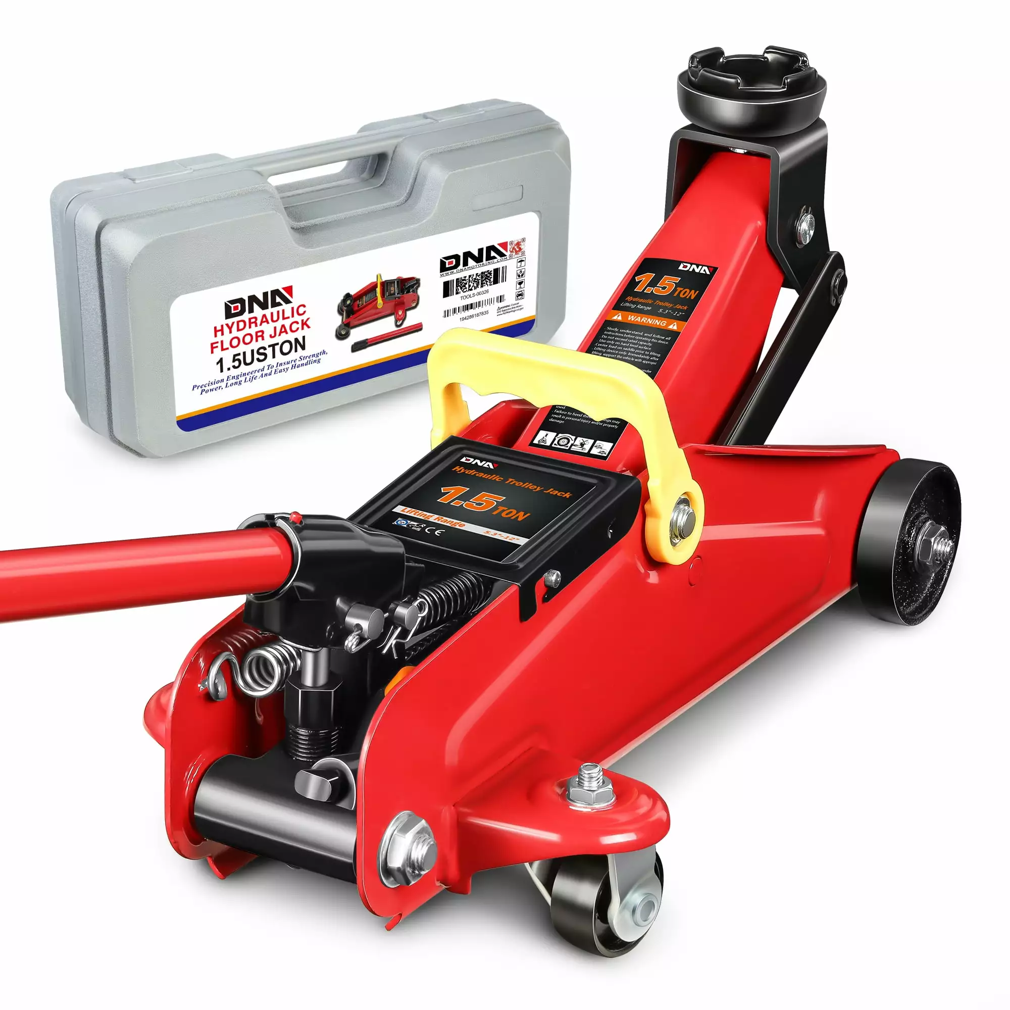 DNA Motoring TOOLS-00326 Universal 1.5 Ton (3000 lbs) 5.3- 12 Lifting Heavy Duty Steel Garage Hydraulic Floor Jack Red