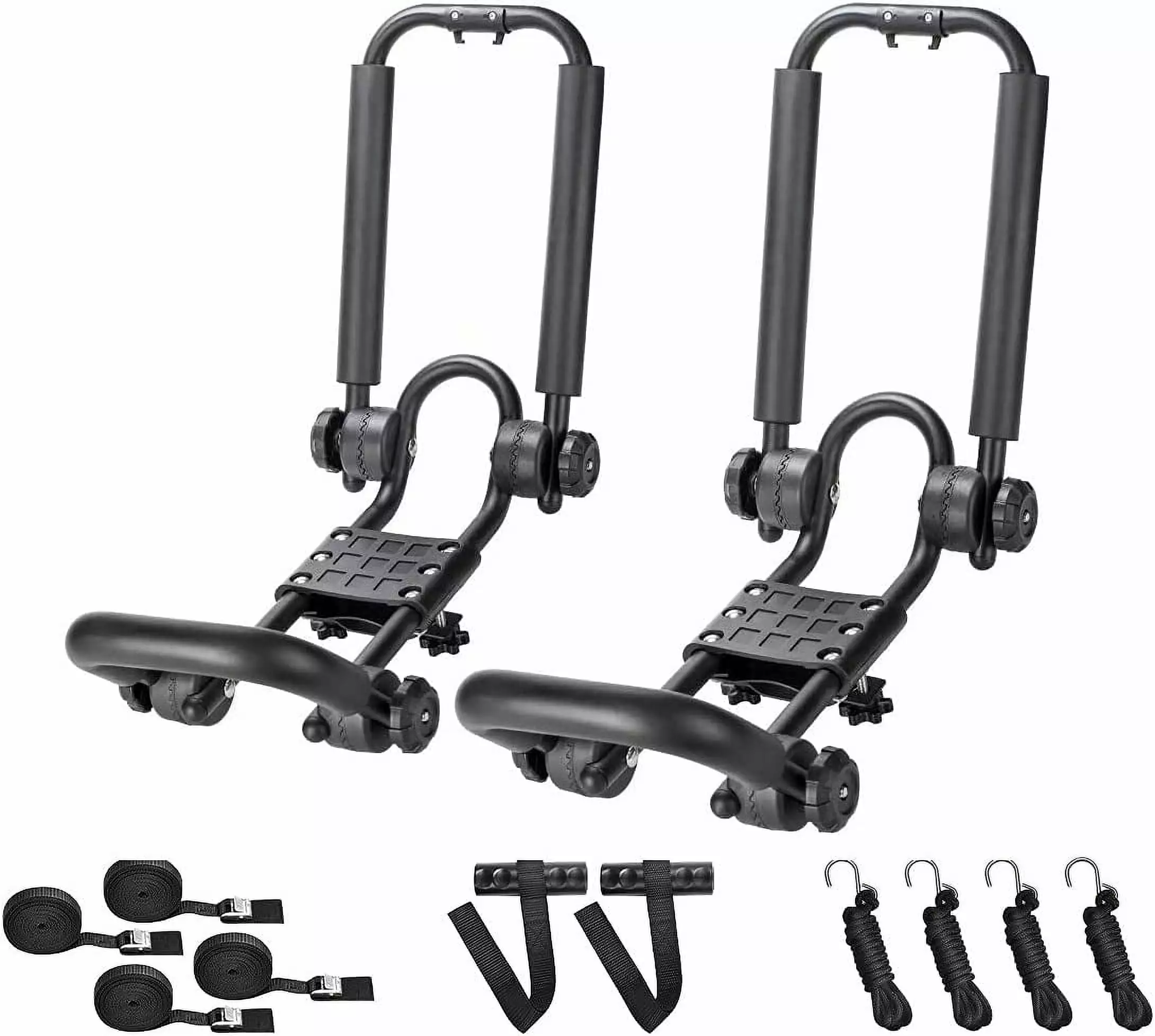 Double Folding J-Bar Rack for Kayak Carrier Canoe Boat Paddle Board Surfboard Roof Top Mount on Car SUV Truck Crossbar (1Pair)